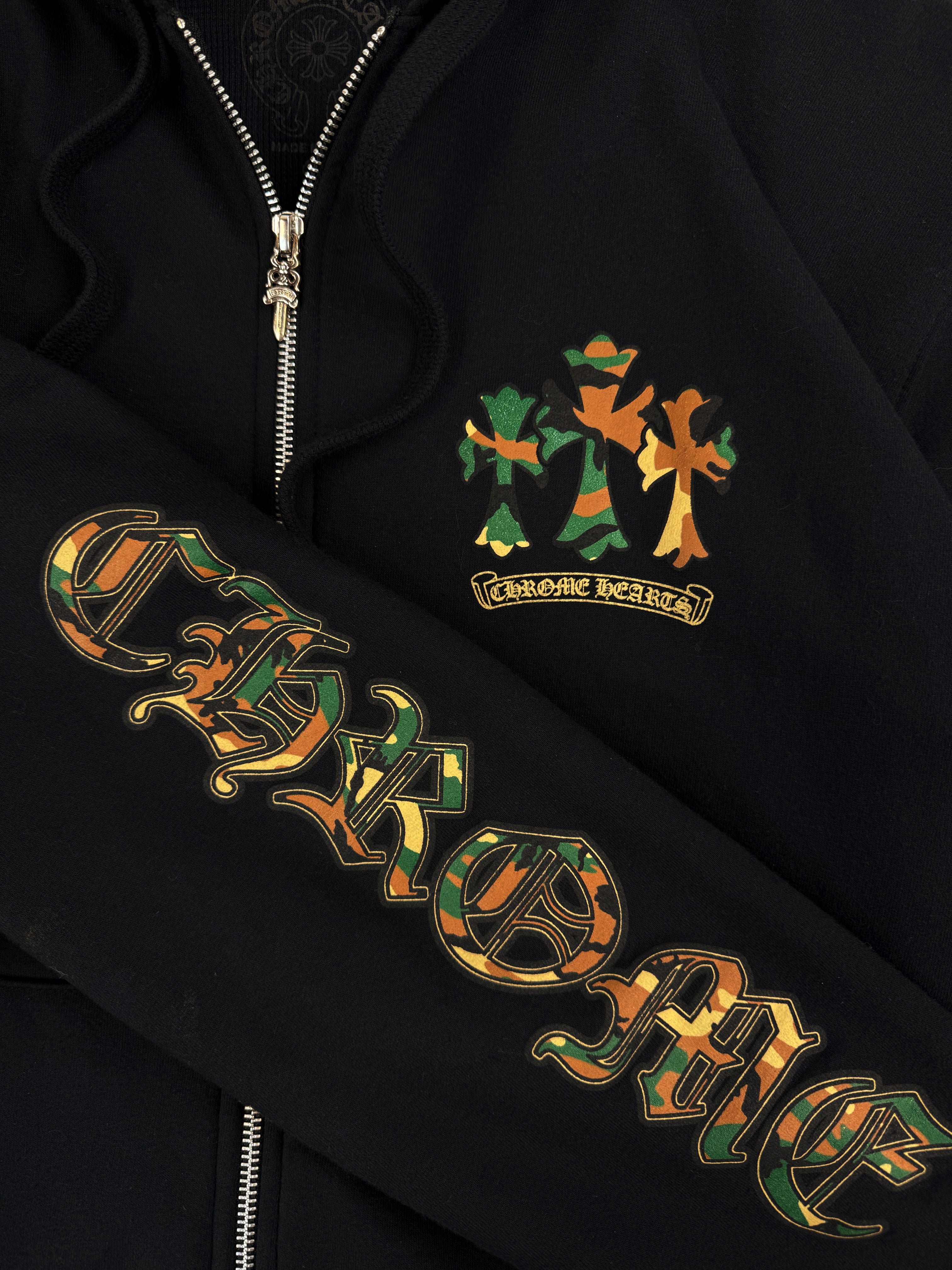 Chrome Hearts Green Camo Horseshoe Thermal Lined Dagger Zip Up Hoodie
