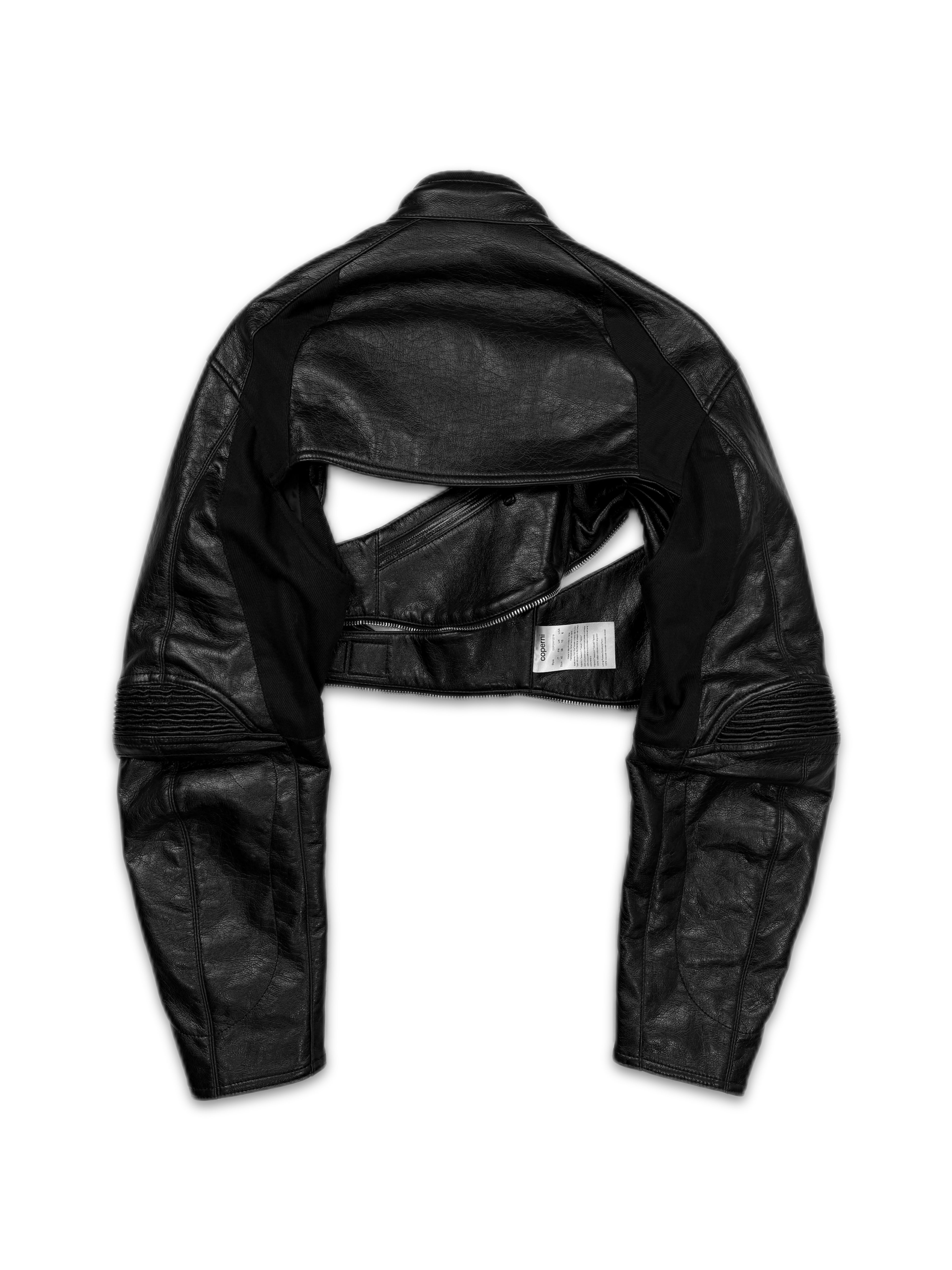 Coperni Black Faux Leather ‘Cutout’ Cropped Biker Jacket