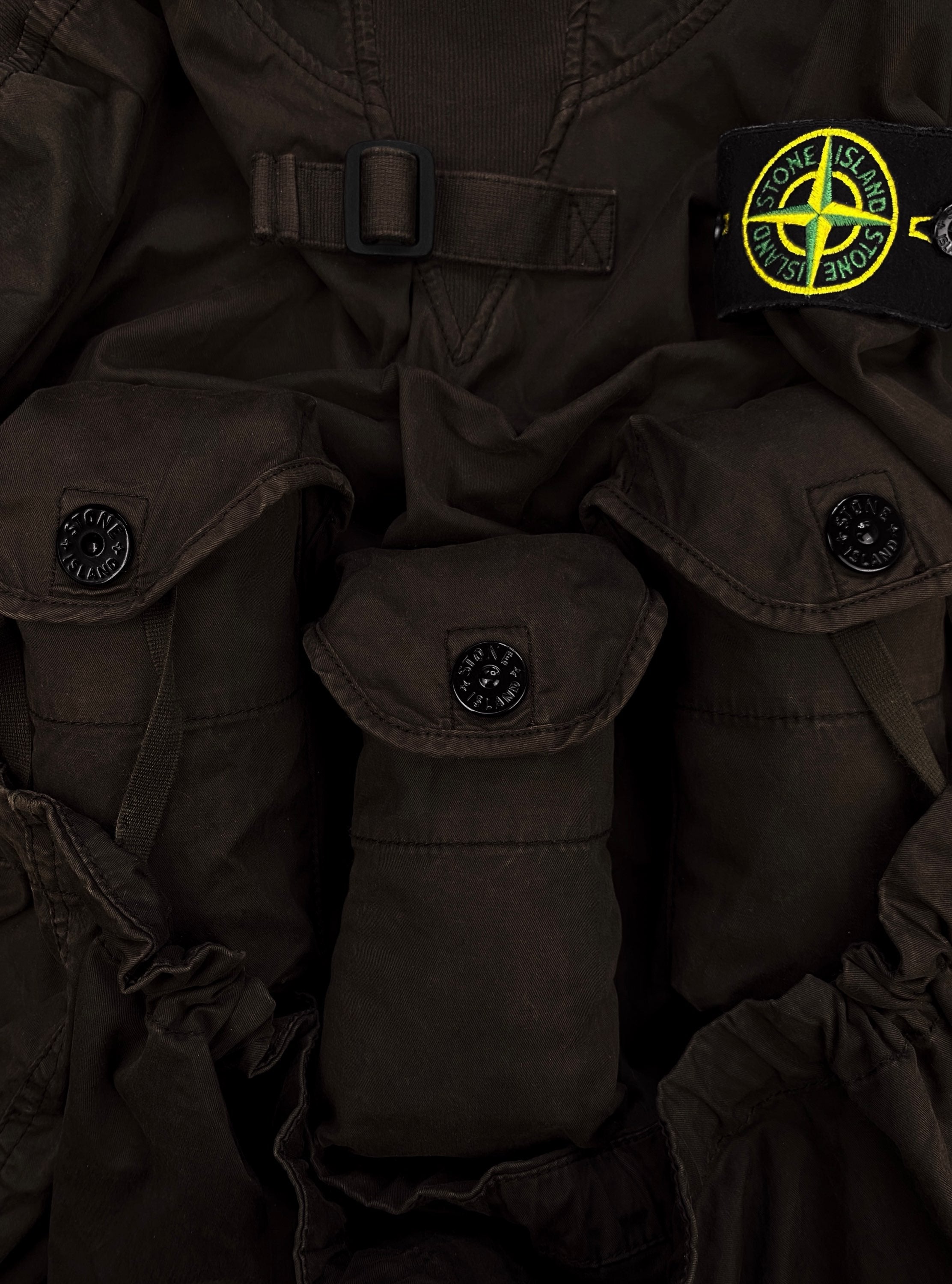 AW21 Stone Island Multi Cargo Pocket Slate Brown Patched Anorak