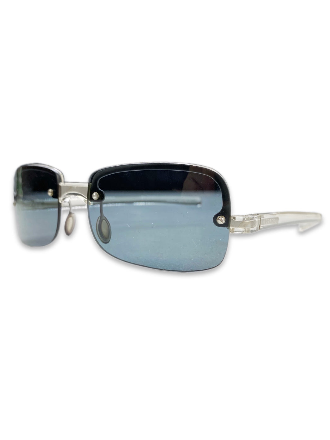 00s Prada Sport Blue Tint Rounded Transparent Metallic Sunglasses