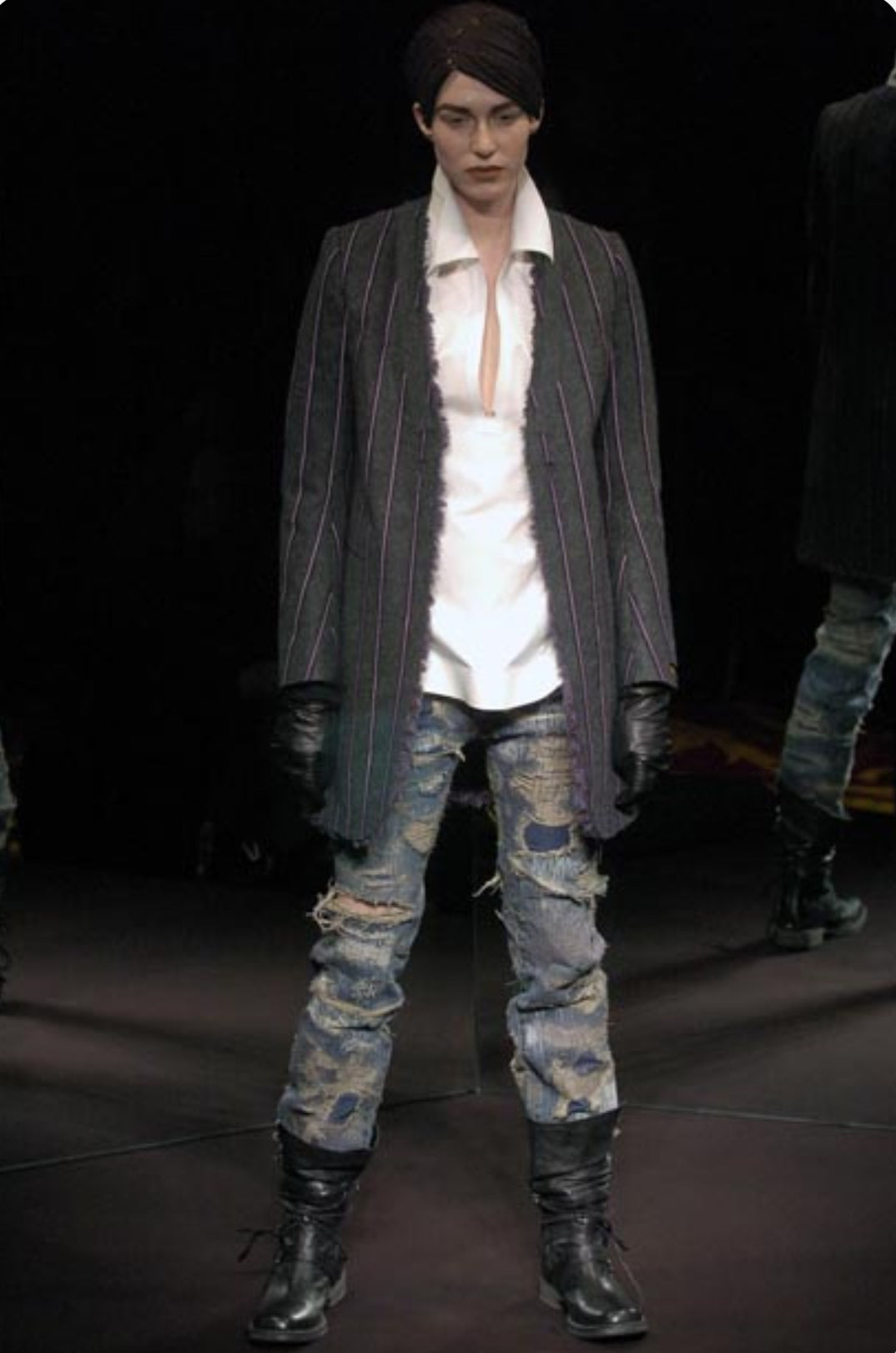 AW05 Undercover 85 Reworked ‘Arts &amp; Crafts’ Distressed Blue Denim