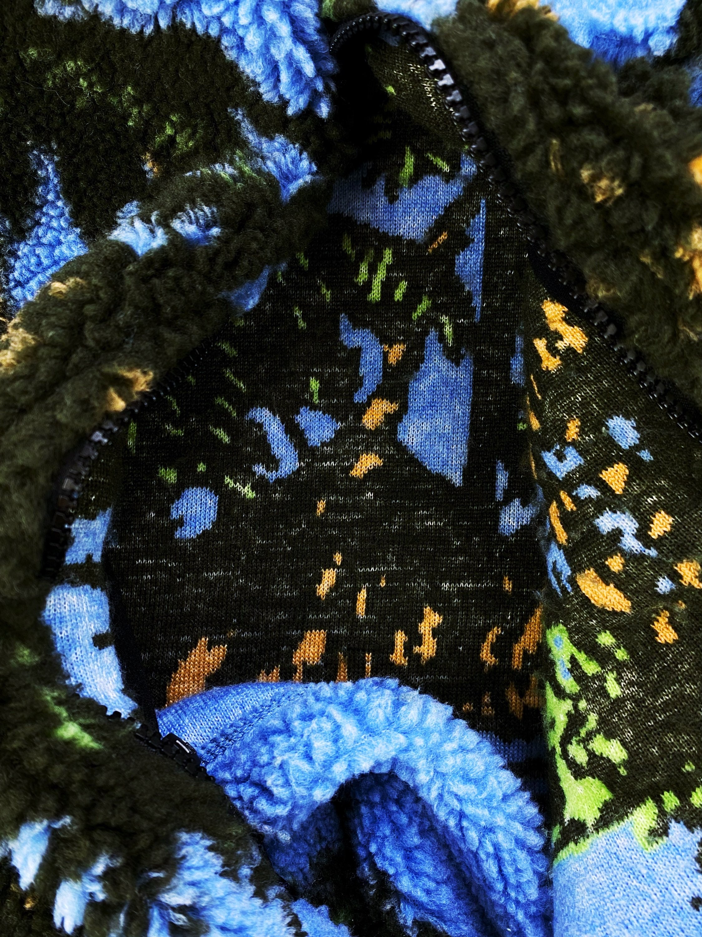 AW19 Stüssy ‘Tropical’ Blue Jacquard Print Sherpa Fleece Jacket