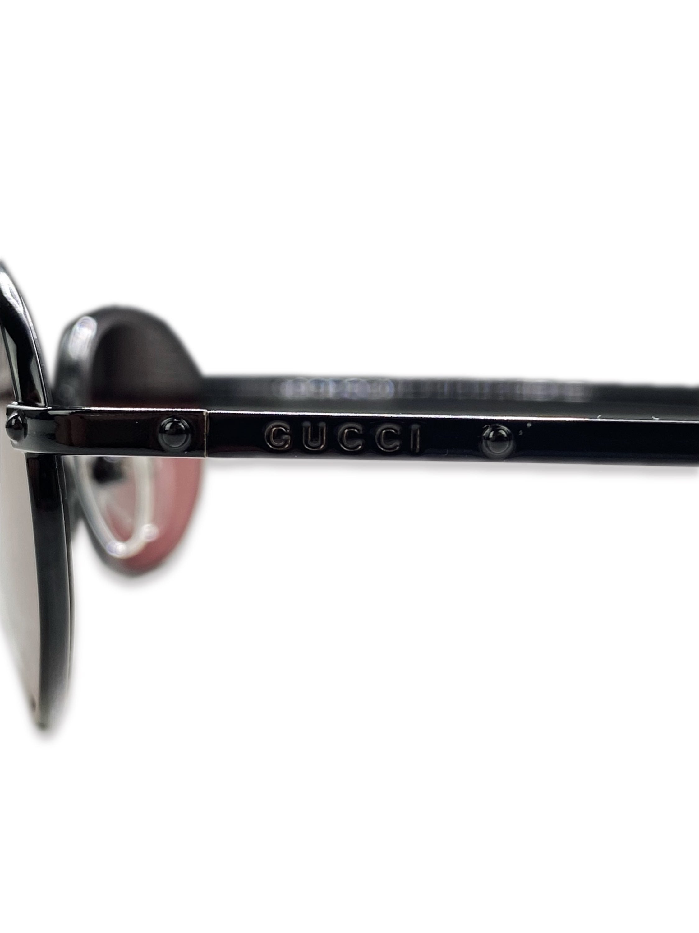 Gucci Rose Tint Rounded Metallic Frame Sunglasses
