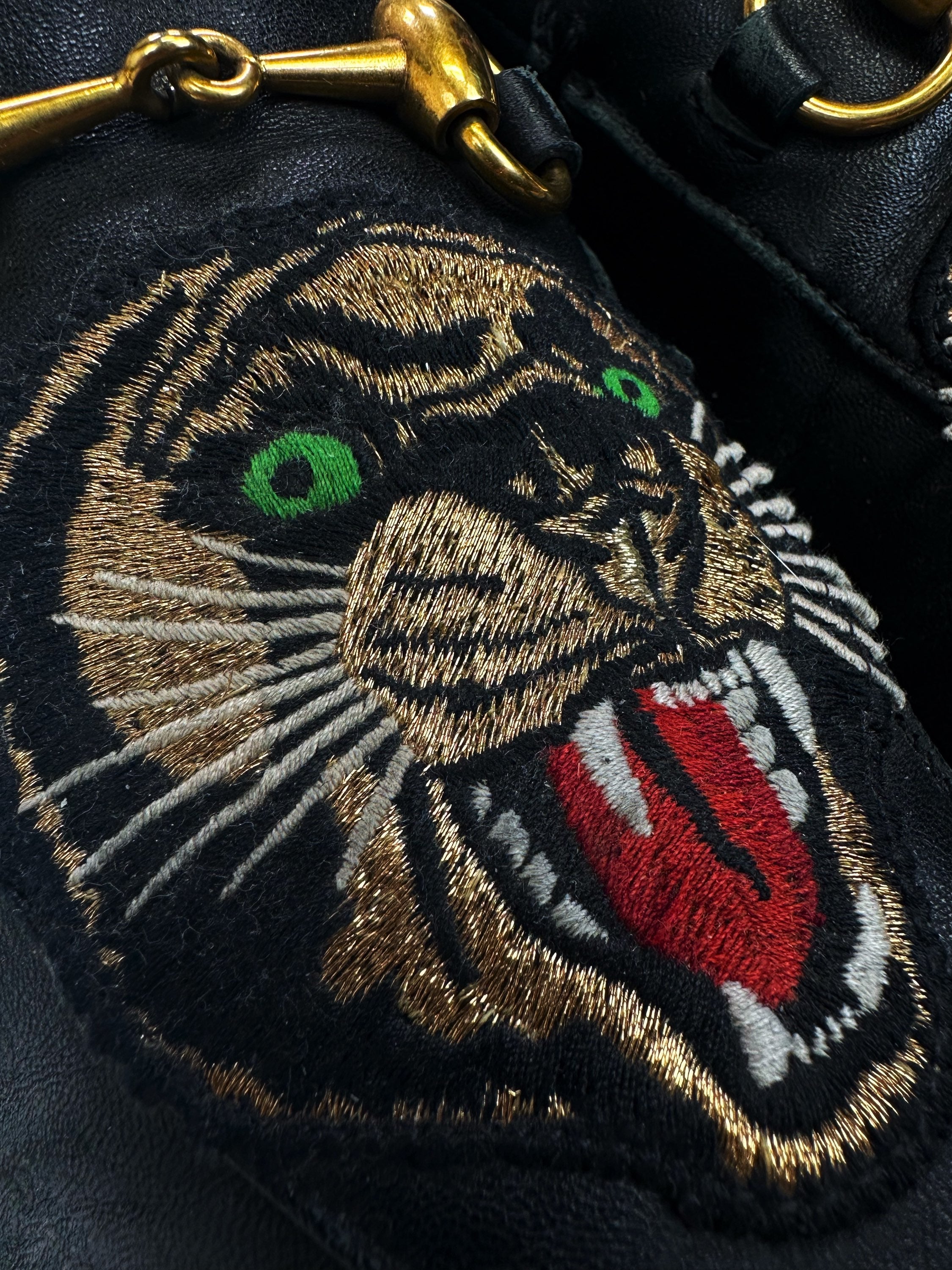 Gucci Leather Embroidered ‘Panther’ Horsebit Brixton Loafers