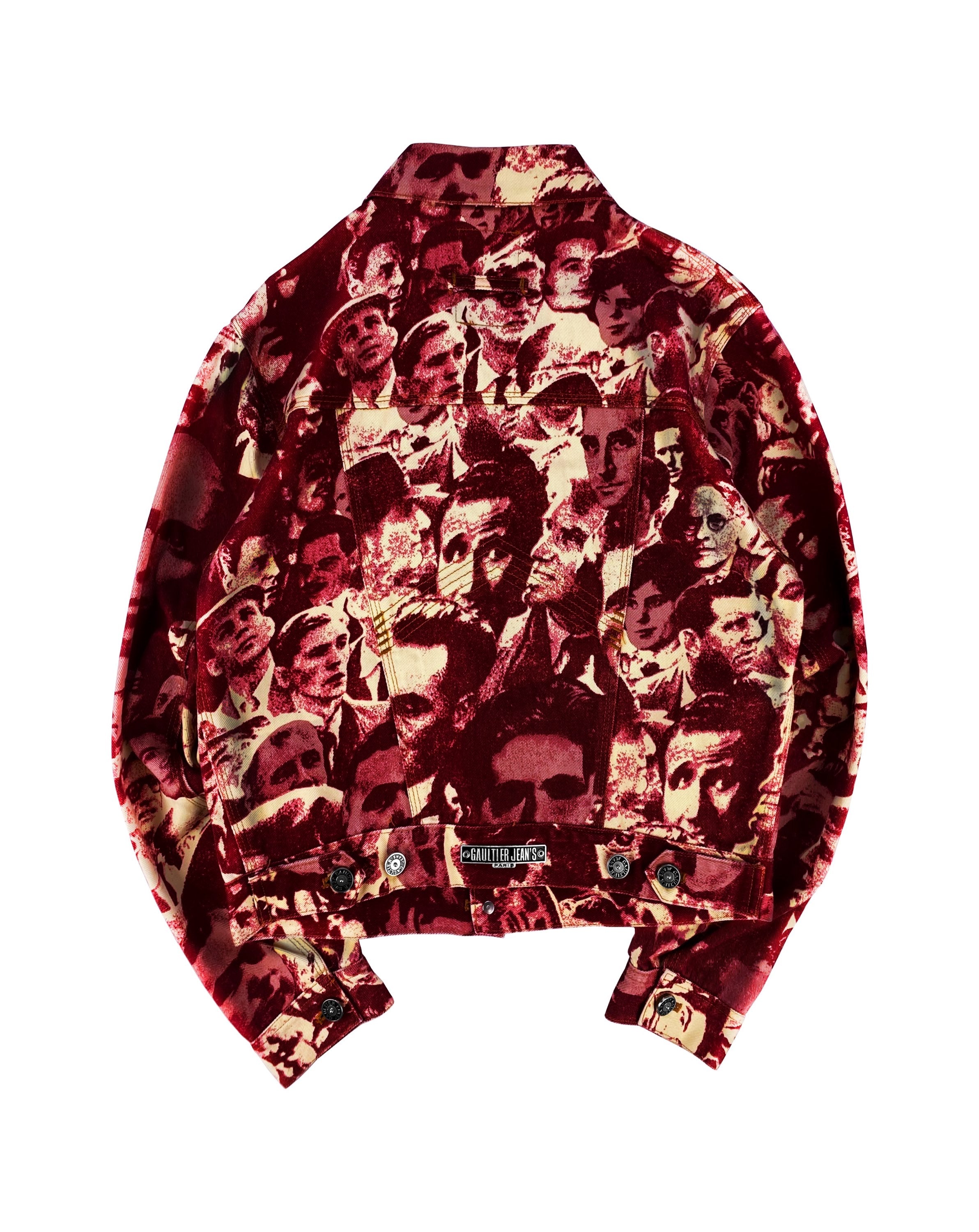 AW92 Jean Paul Gaultier “Faces” Jacquard Maroon Denim Jacket