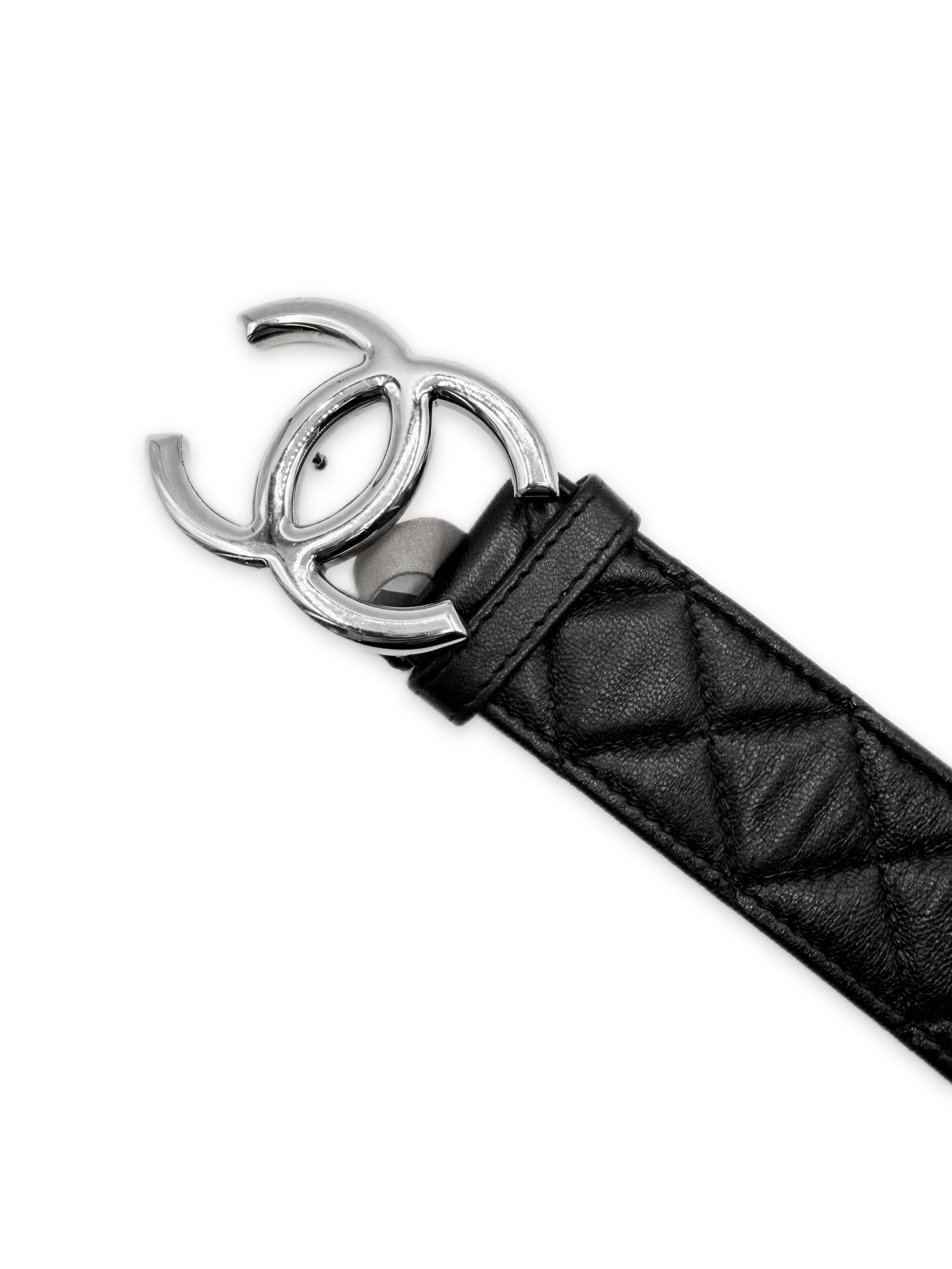 Chanel Double CC Black Quilted Lambskin Leather Caviar Belt