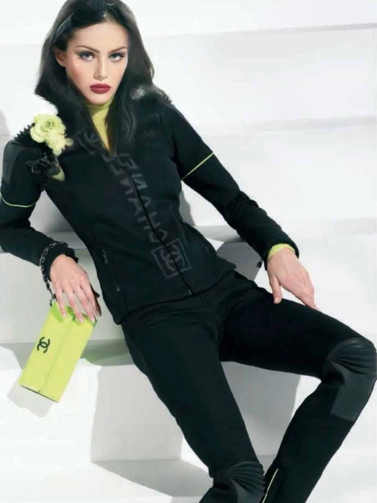 2004 Chanel Sport ‘Ski’ Black Logo Neon Full-zip Jacket