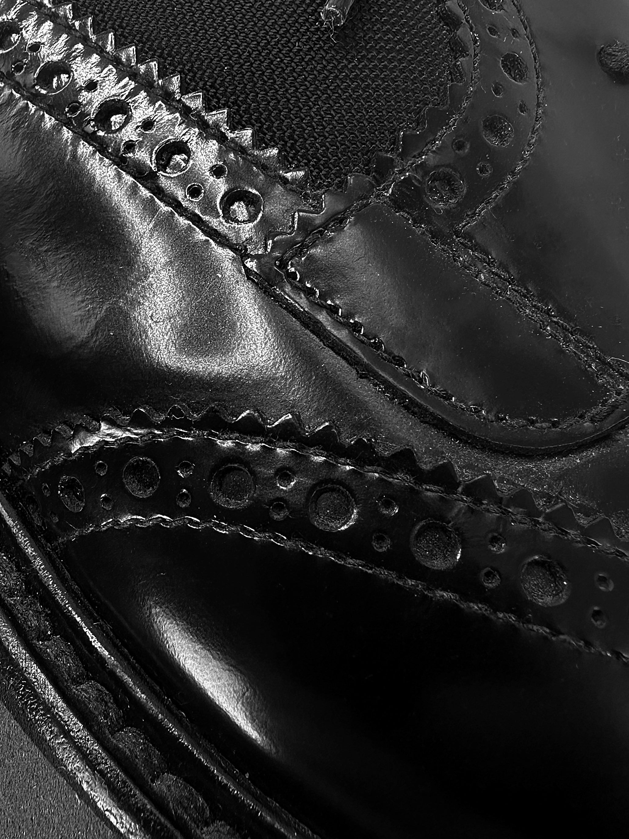 Prada Black Leather Striped Platform Brouge Loafers