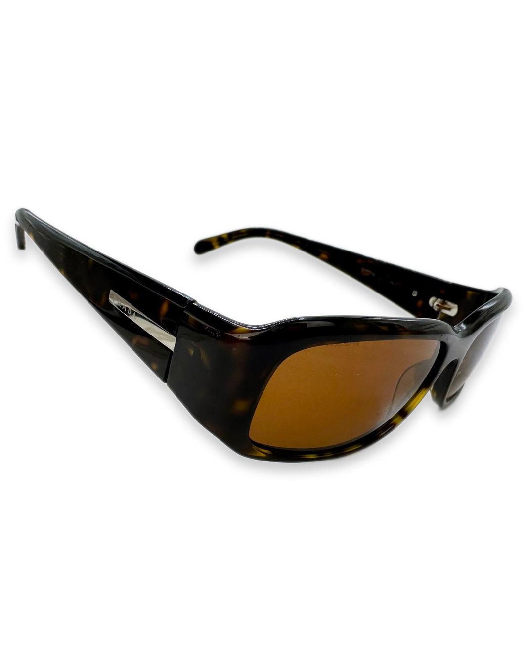 Prada Warm Tint Round Frame Metallic Logo Sunglasses