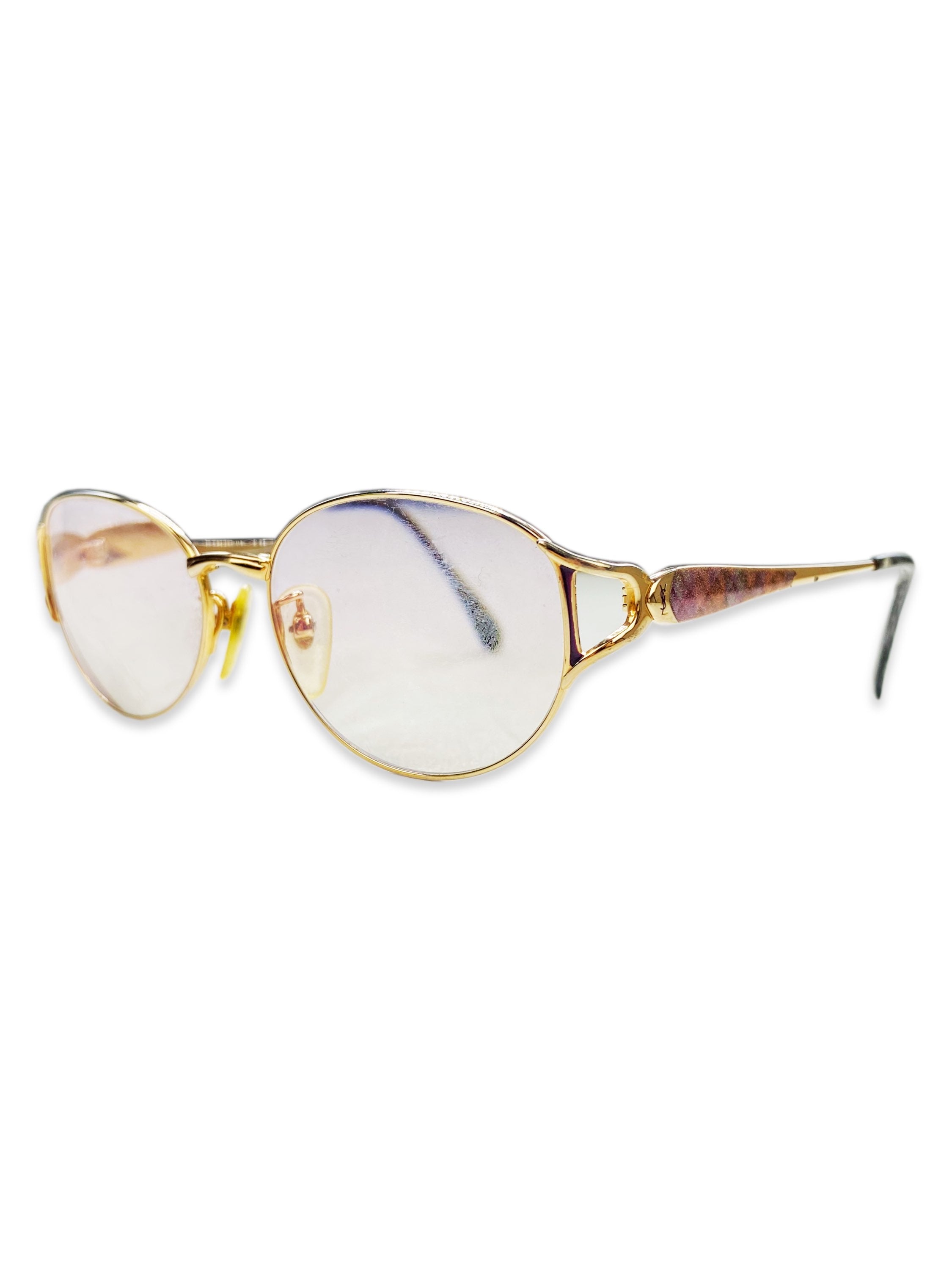 Yves Saint Laurent ‘YSL’ Gold Metallic Frame Pattern Glasses