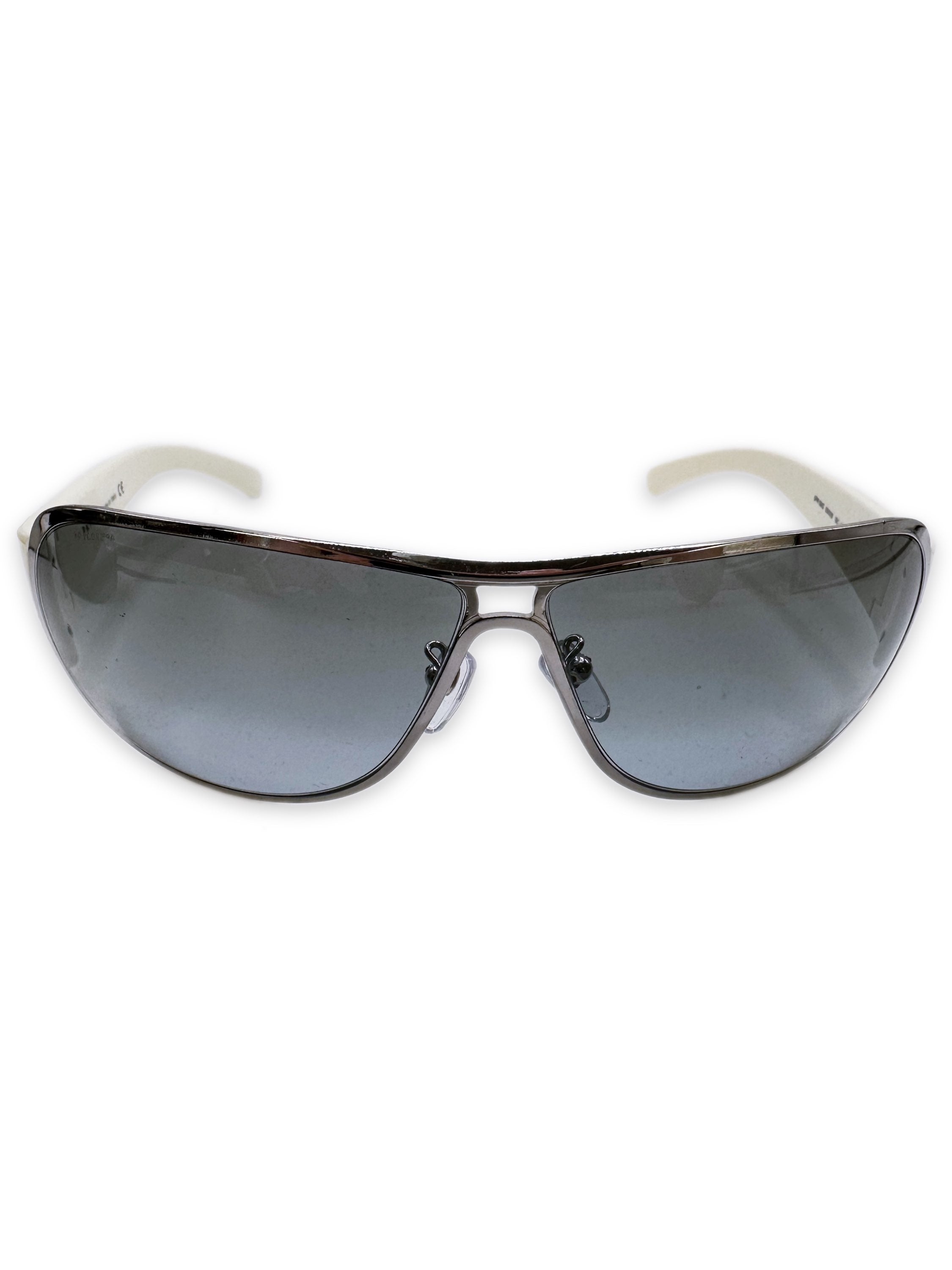 00s Prada Aviator ‘Studded’ Silver Logo Blue Tint Sunglasses