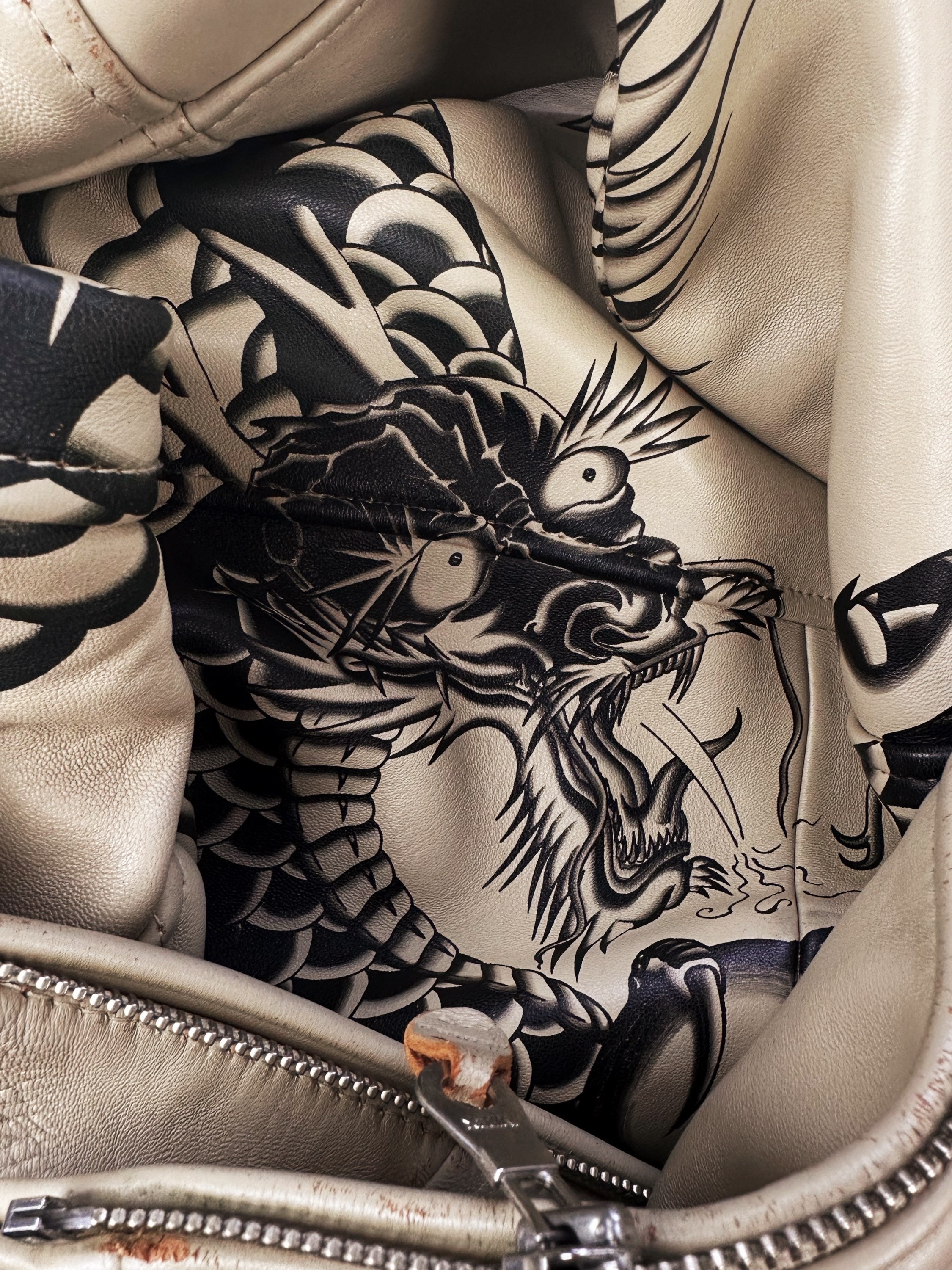 00s Avirex 1/400 ‘Snake &amp; Dragon’ Hand Painted Leather Biker Jacket