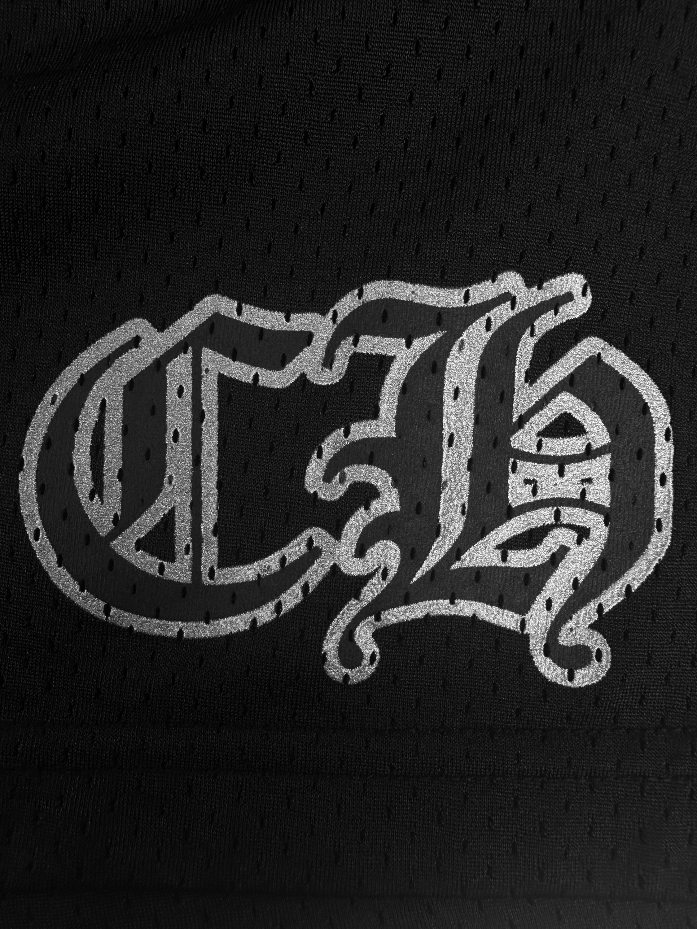 Chrome Hearts ‘CH’ Logo Black Mesh Horseshoe Patch Shorts