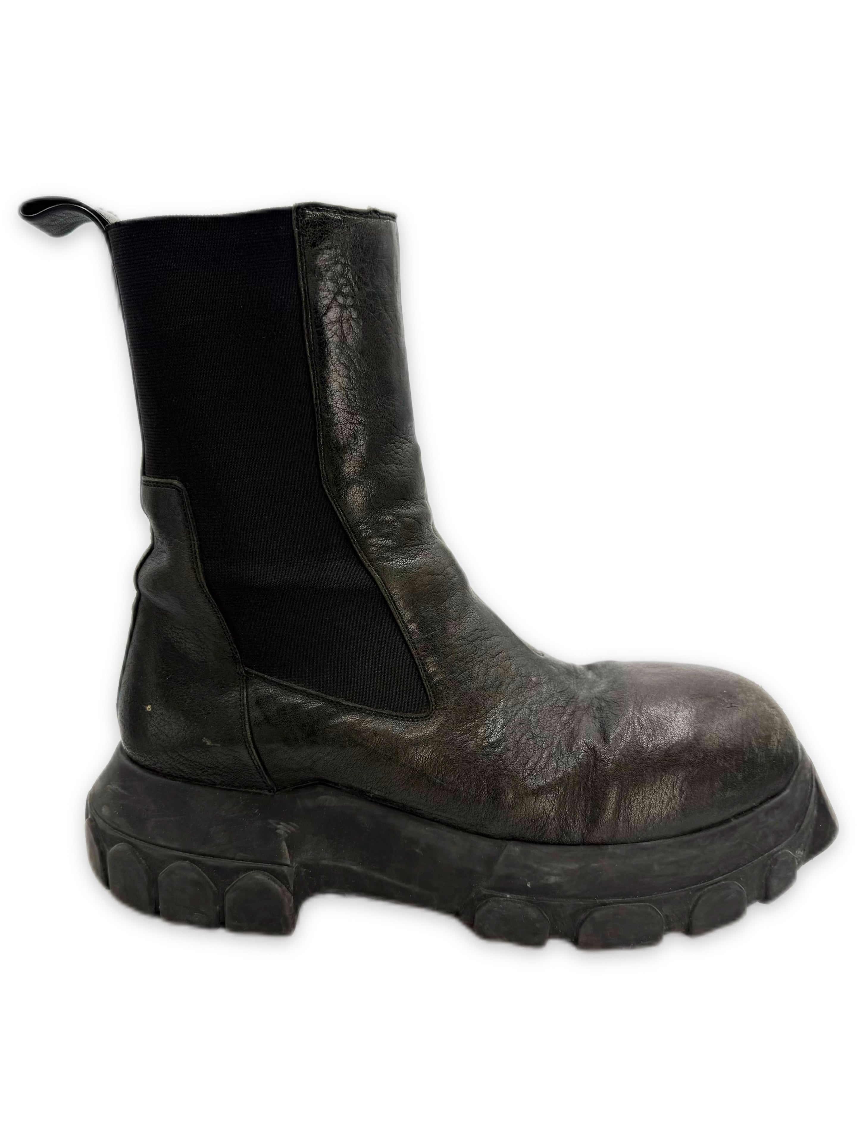 Rick Owens ‘Tractor’ Beatle Dark Green Leather Boots