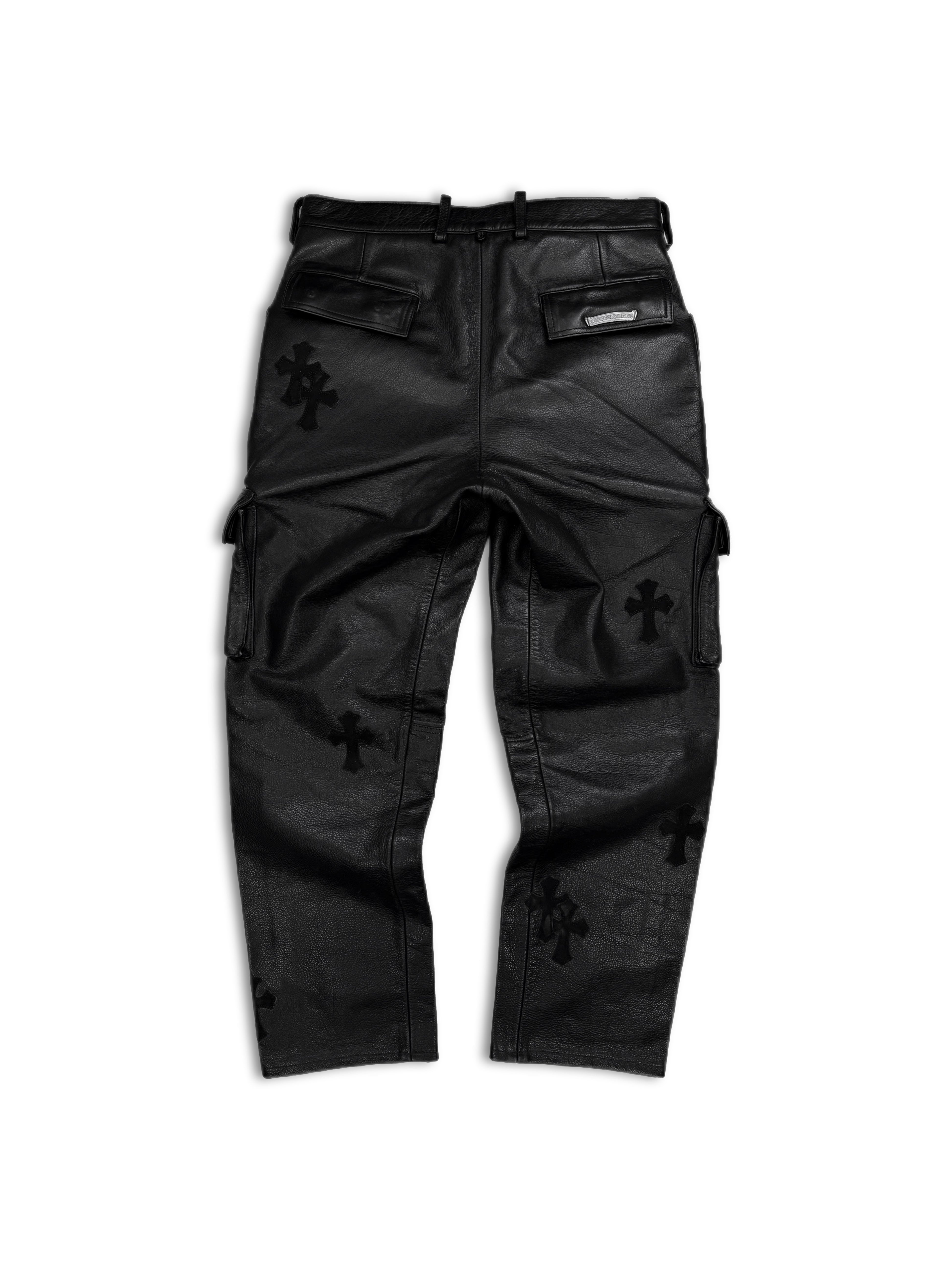 Chrome Hearts Leather ‘Fatigue’ Cargo Orange Cross Patch Pants