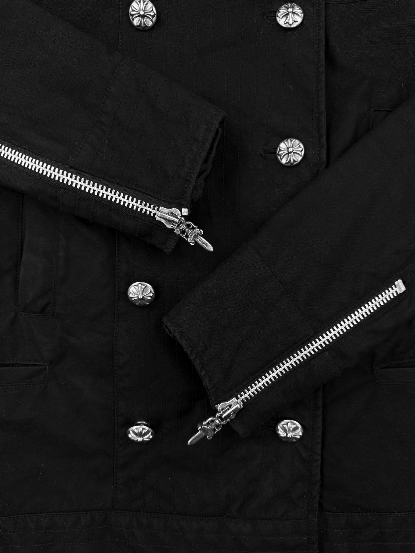 Chrome Hearts Dagger Zip Fleur Back Lined Black Peacoat