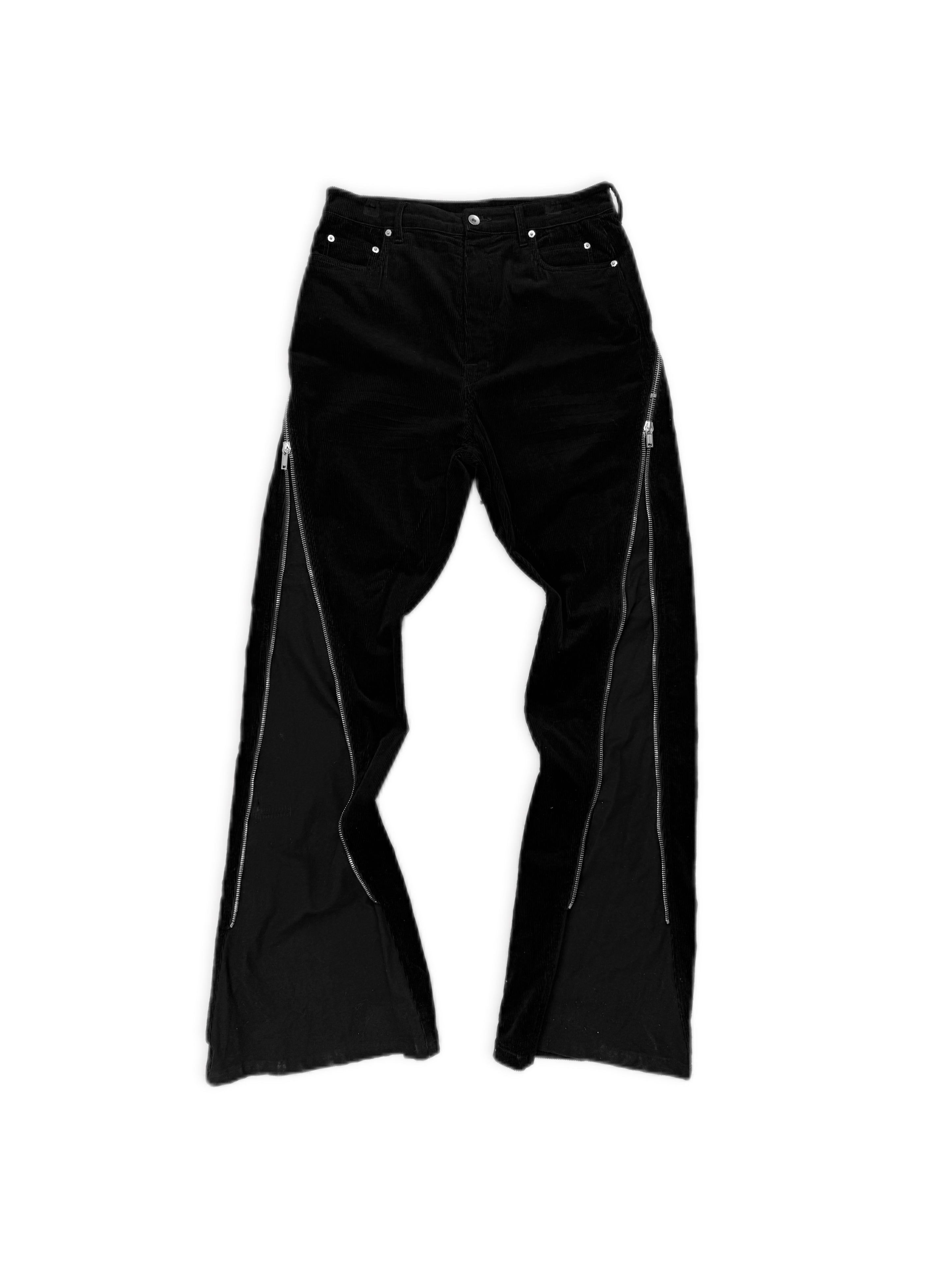 Rick Owens Corduroy Bolan Banana Zip Black Flared Pants