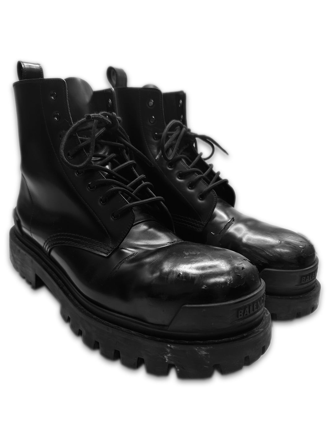 Balenciaga ‘Strike’ Patent Leather Lace Combat Boots