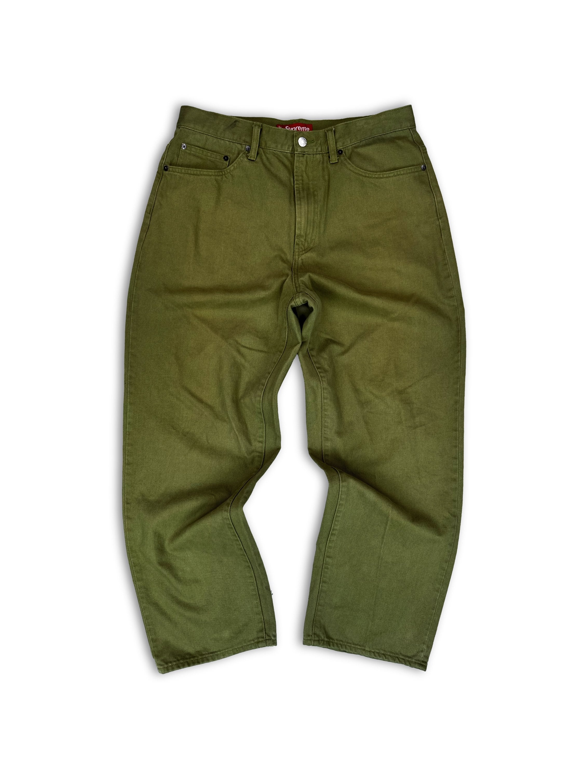 Supreme Olive Green Embroidered Back Logo Wide Cut Denim