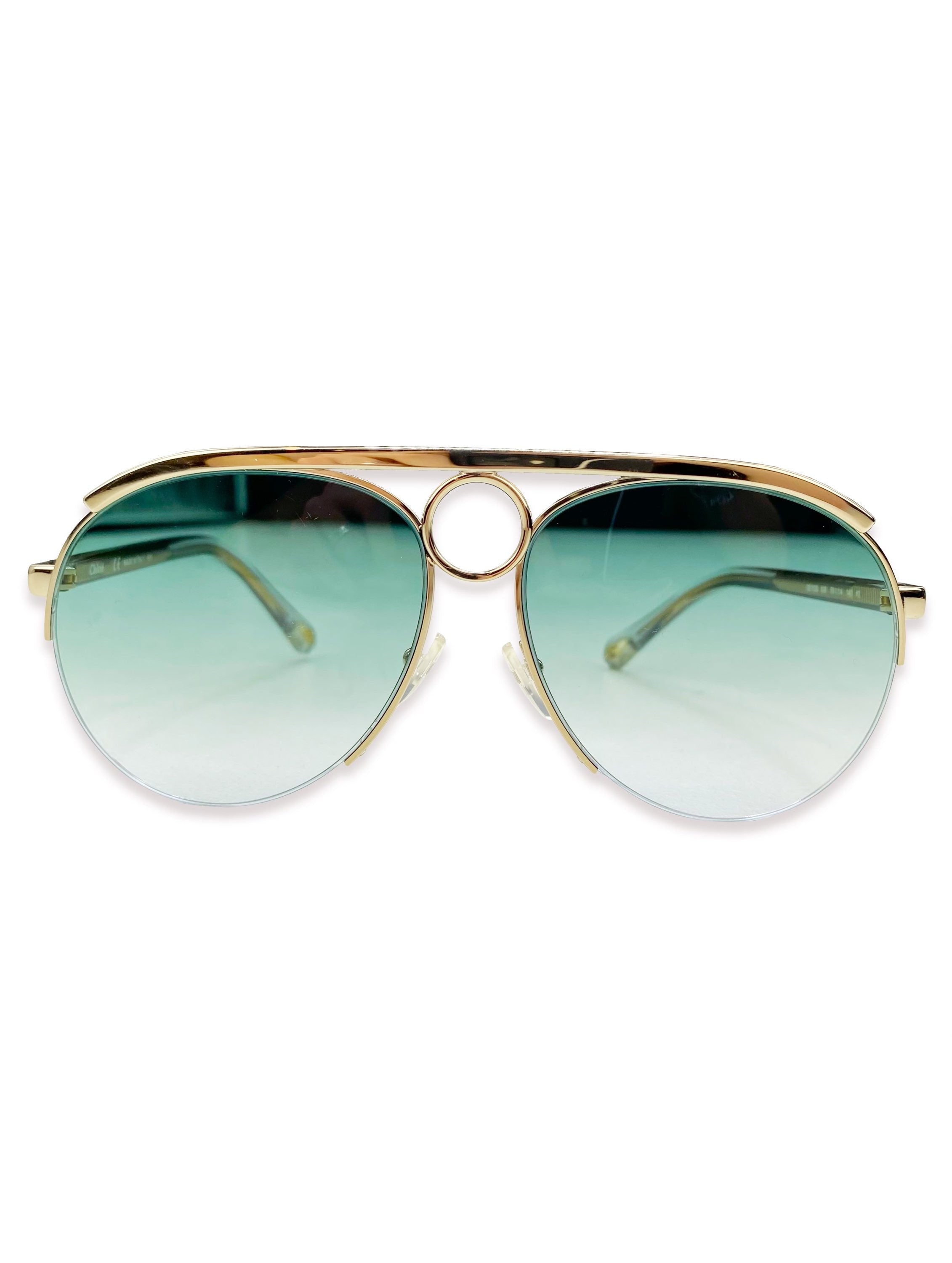 Chloé Emerald Ombré Tint Metallic Aviator Sunglasses