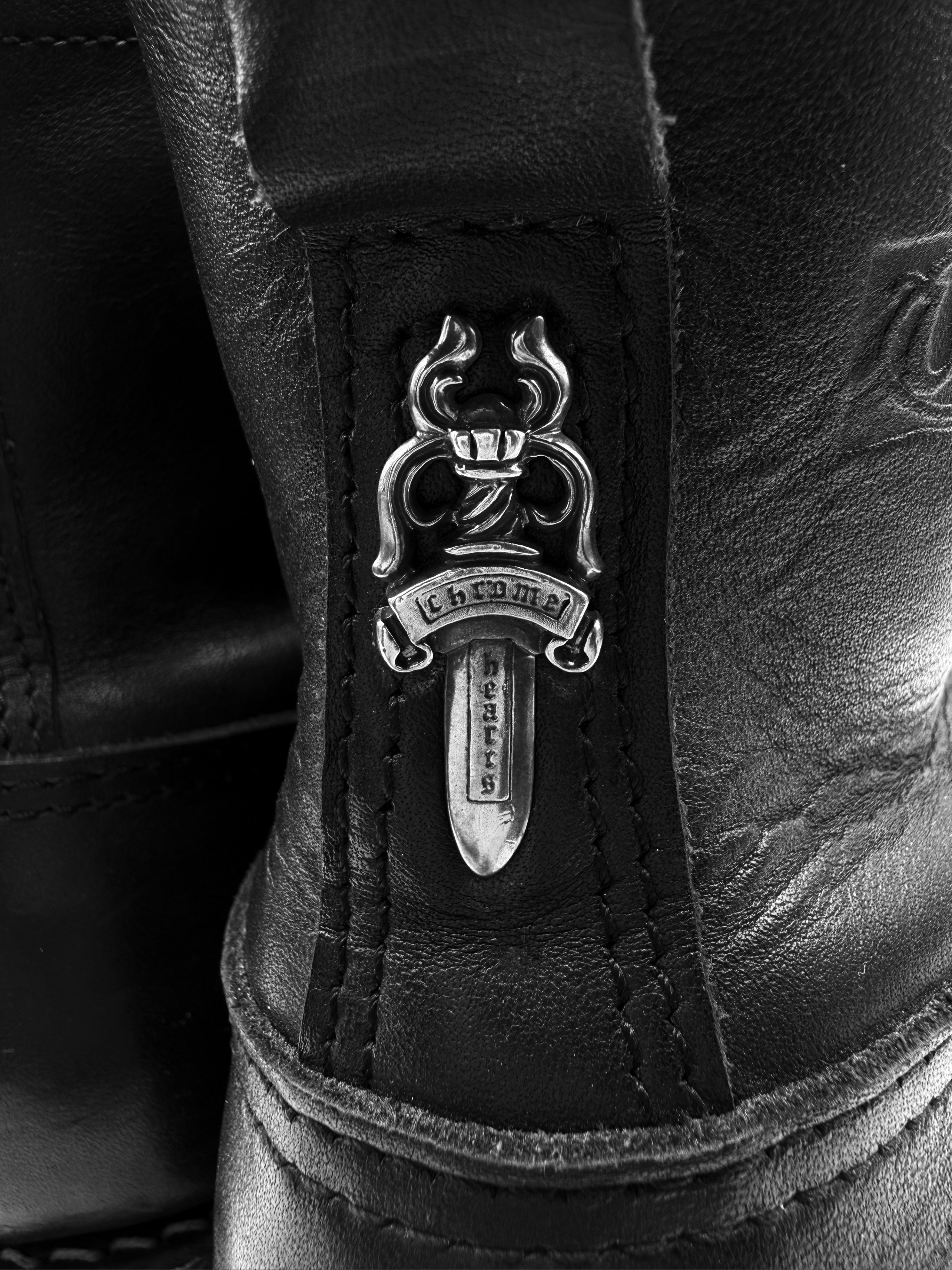 Chrome Hearts x Wesco Front Dagger Zip Fireman Leather Boots
