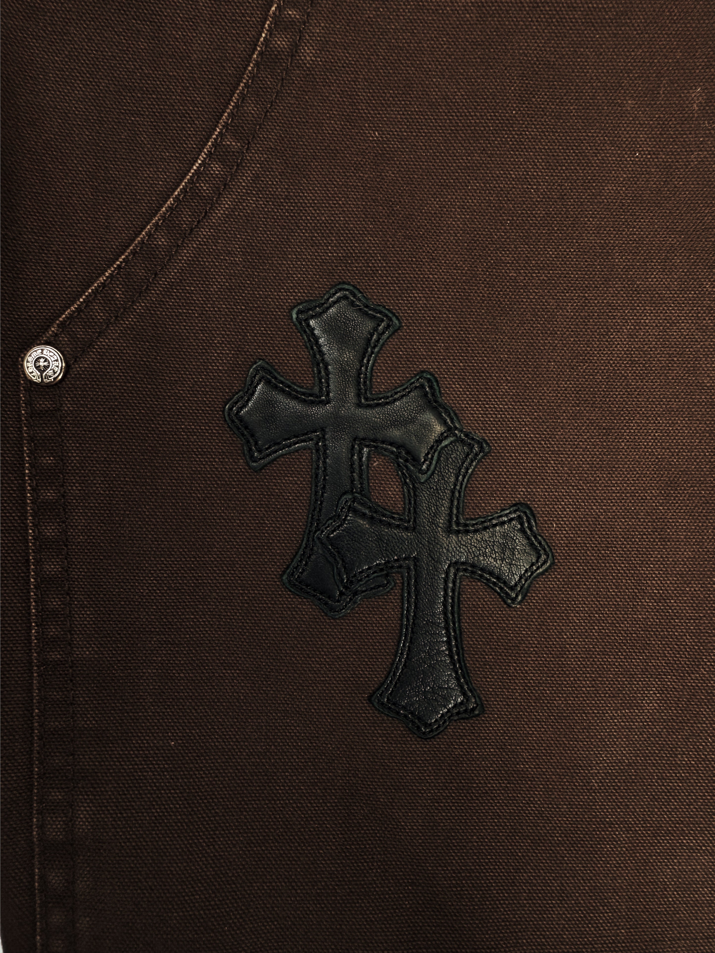 Chrome Hearts 20 Leather Cross Patch Double Knee Denim Carpenter Pants