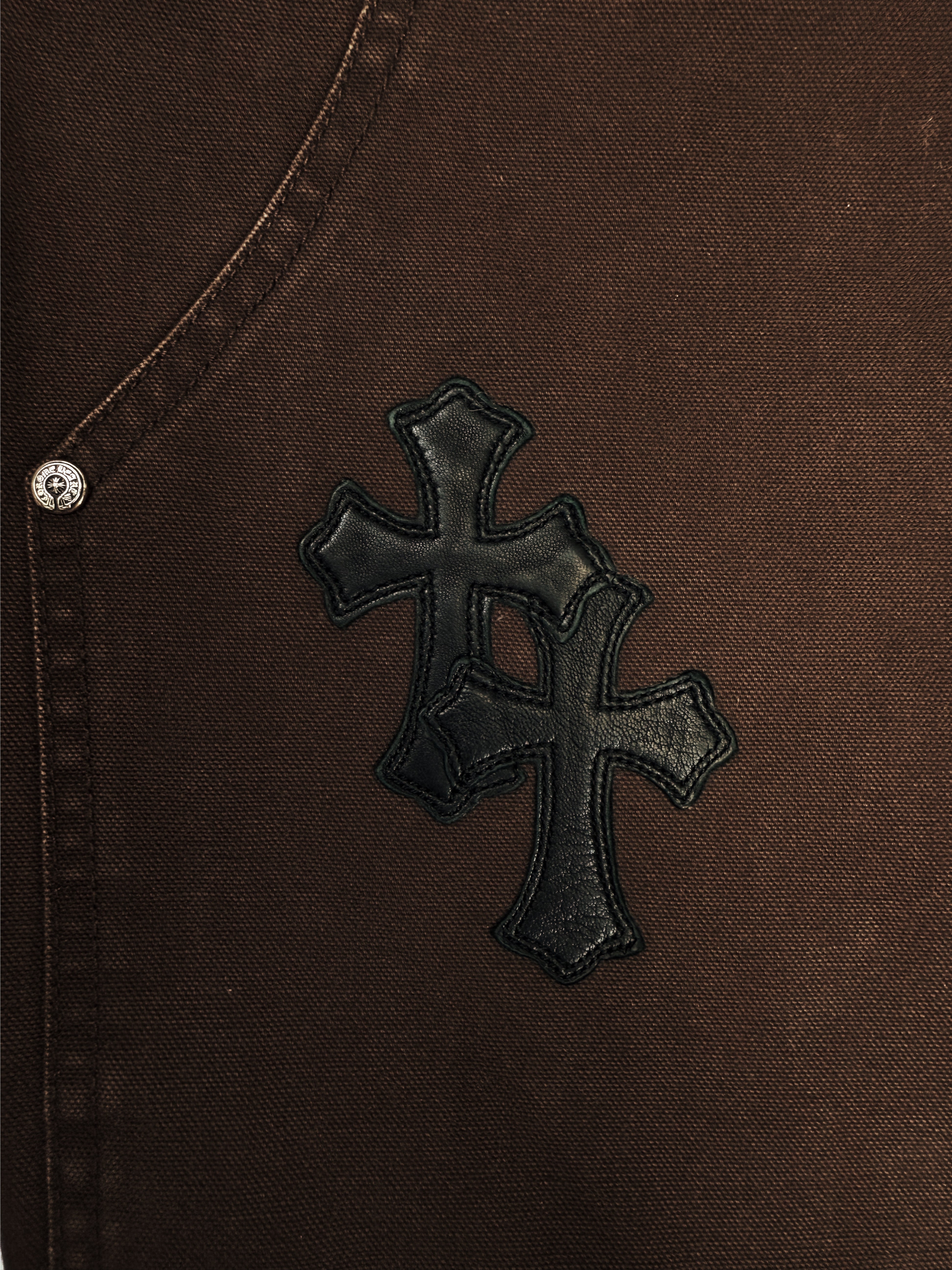 Chrome Hearts 20 Leather Cross Patch Double Knee Denim Carpenter Pants