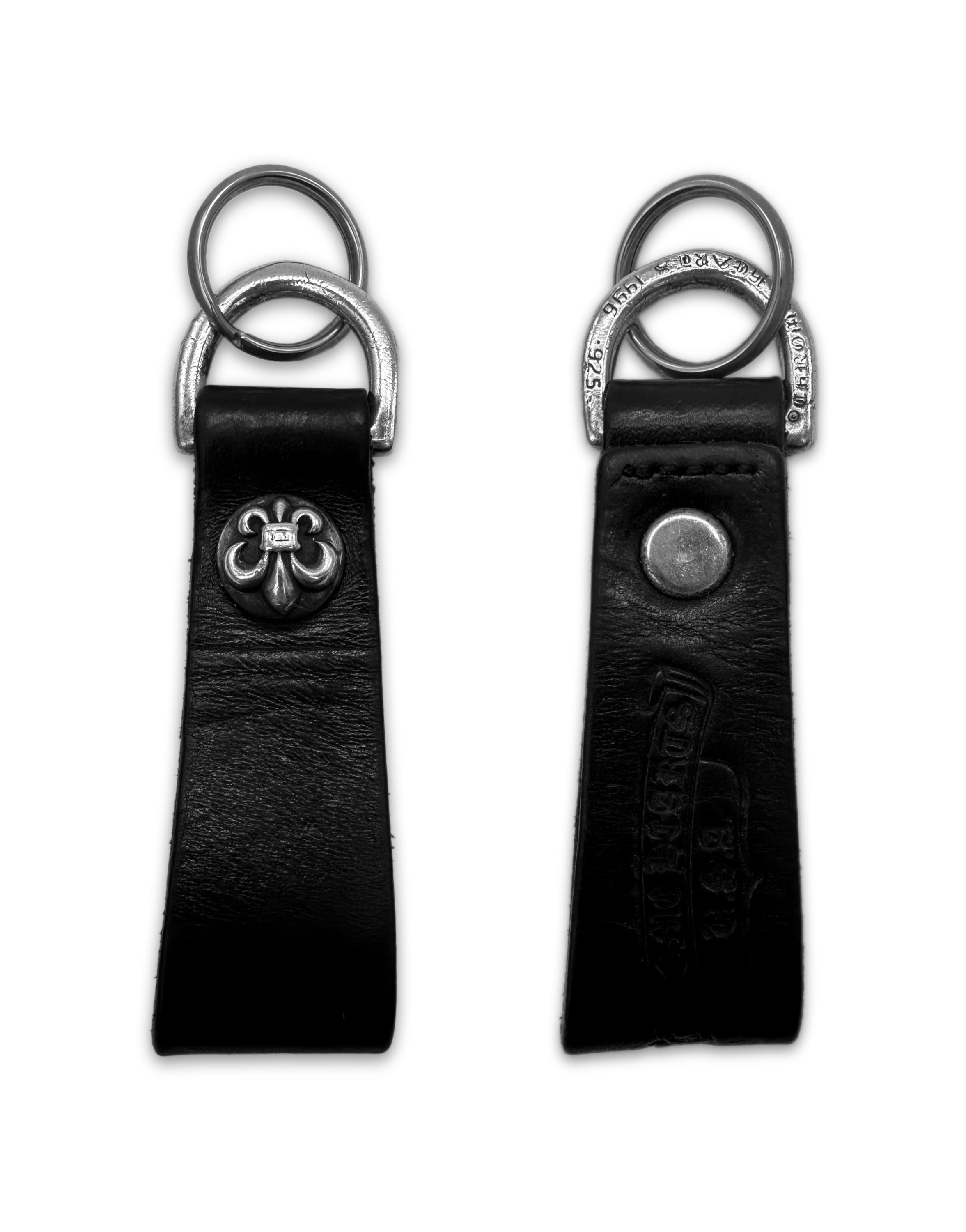 1996 Chrome Hearts ‘Fleur’ .925 Silver Black Leather Keychain