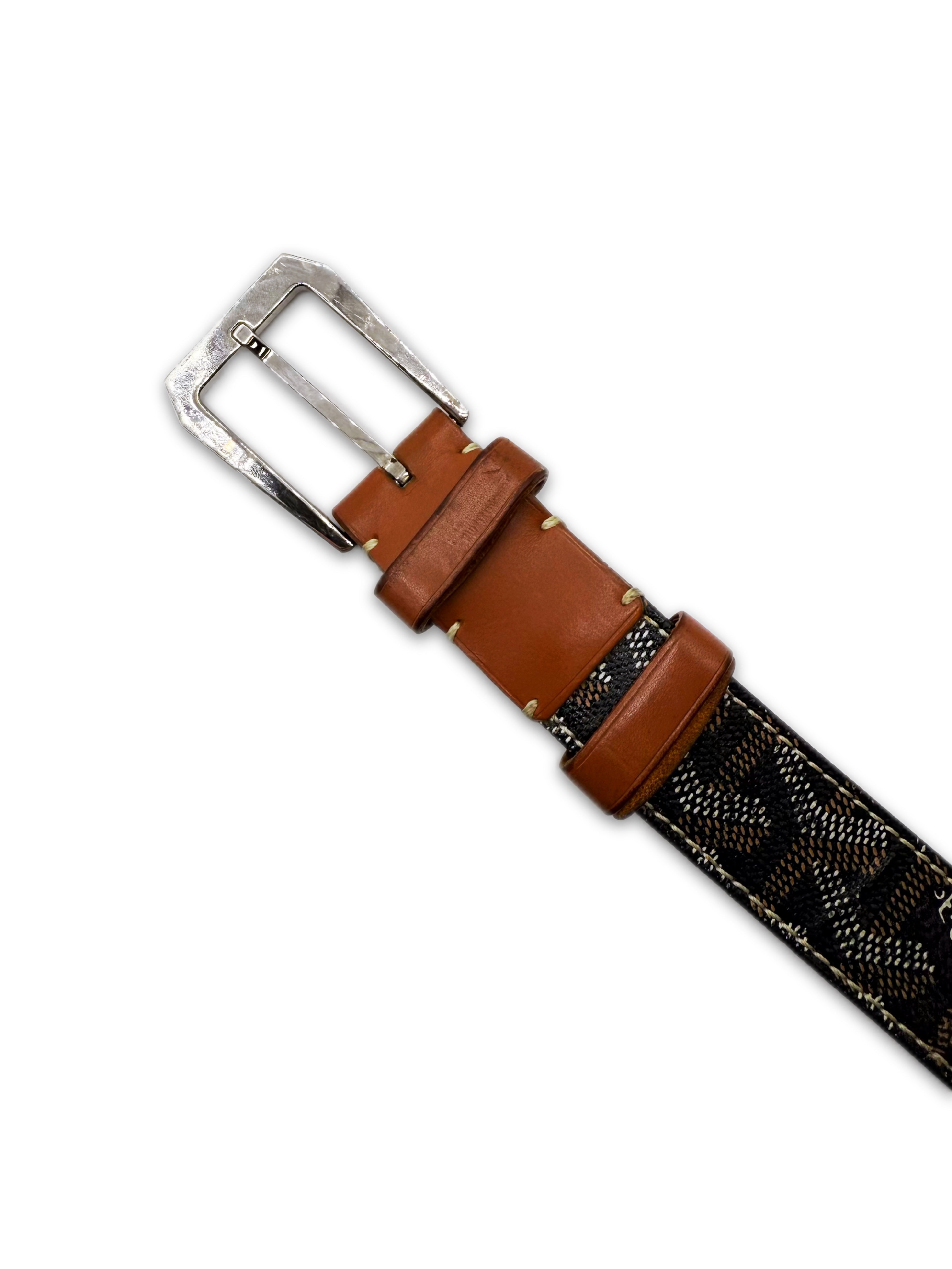 Goyard Brown ‘Goyardine’ Leather Silver Buckle Belt