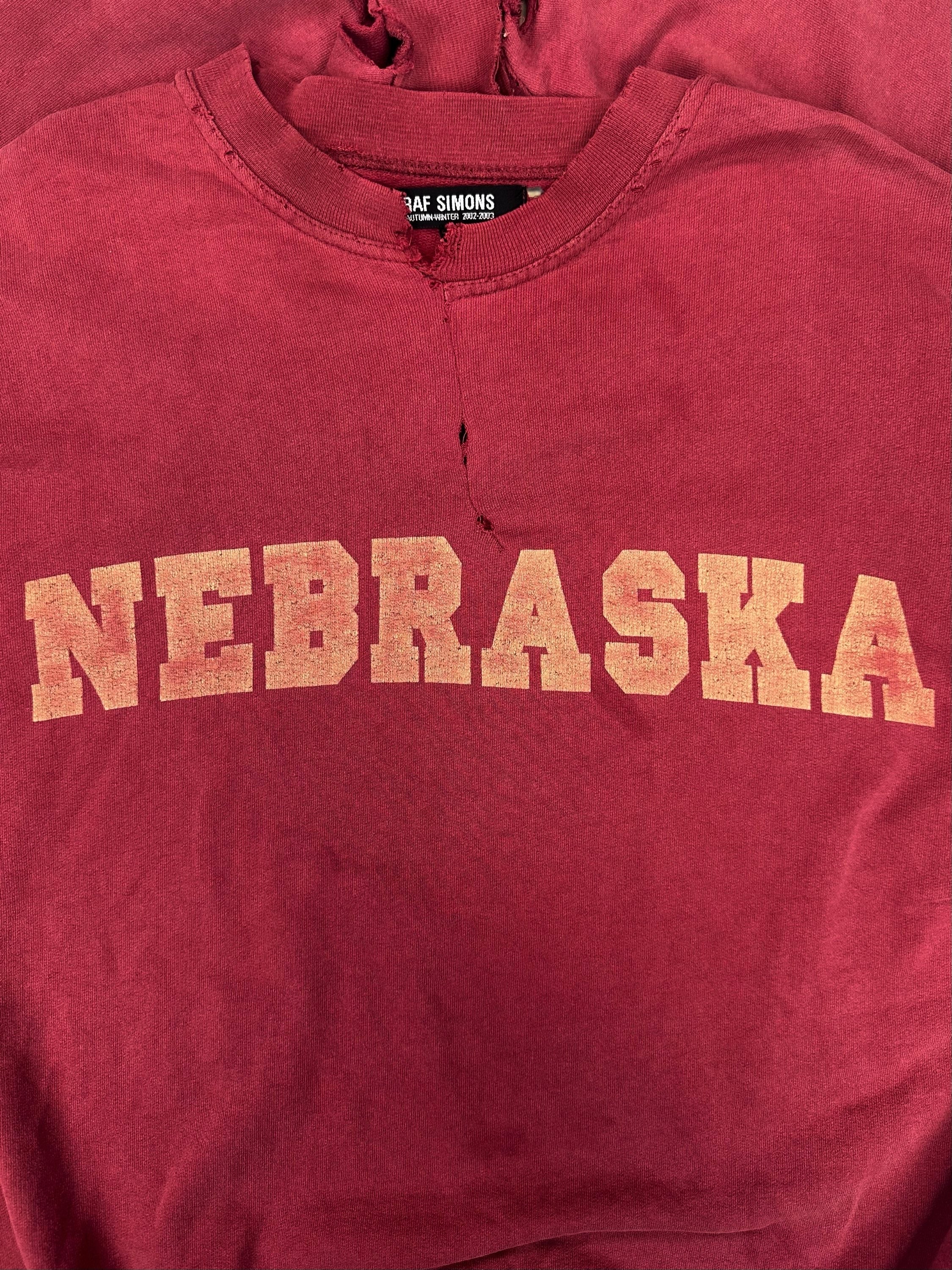 AW02 Raf Simons ‘Nebraska’ Red Collegiate Logo Crewneck