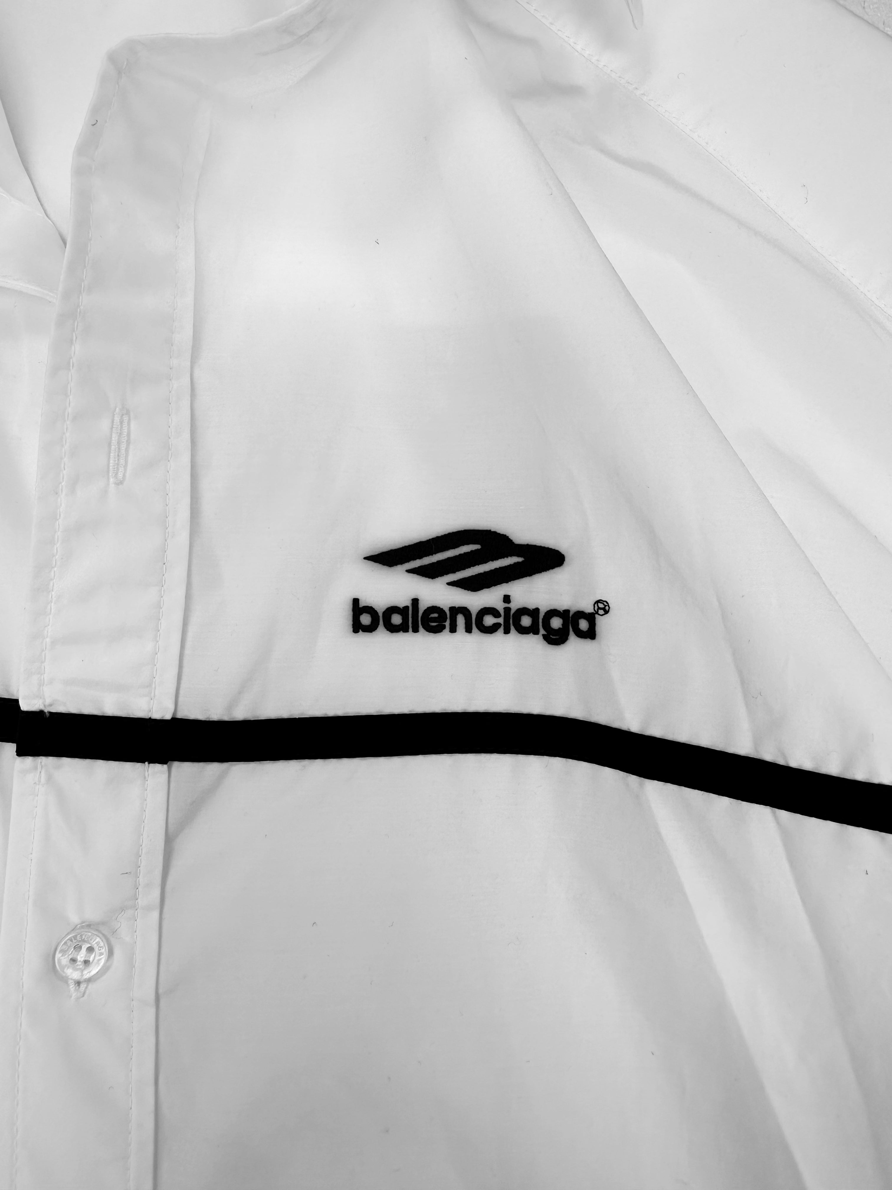 SS23 Balenciaga 3B Logo White Button Up Nylon Jacket