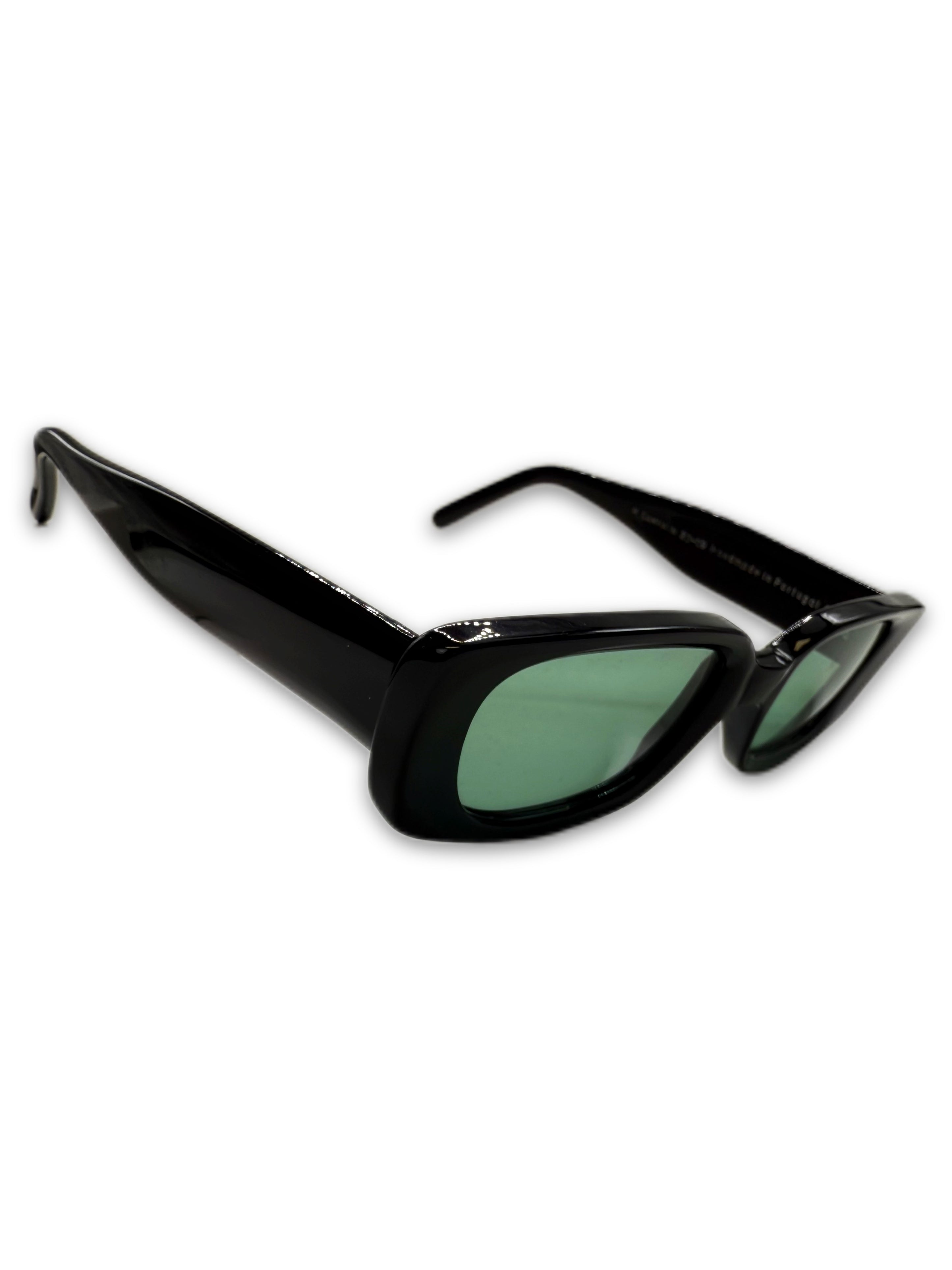 Our Legacy Green Tint Glossy Black Rectangular Sunglasses