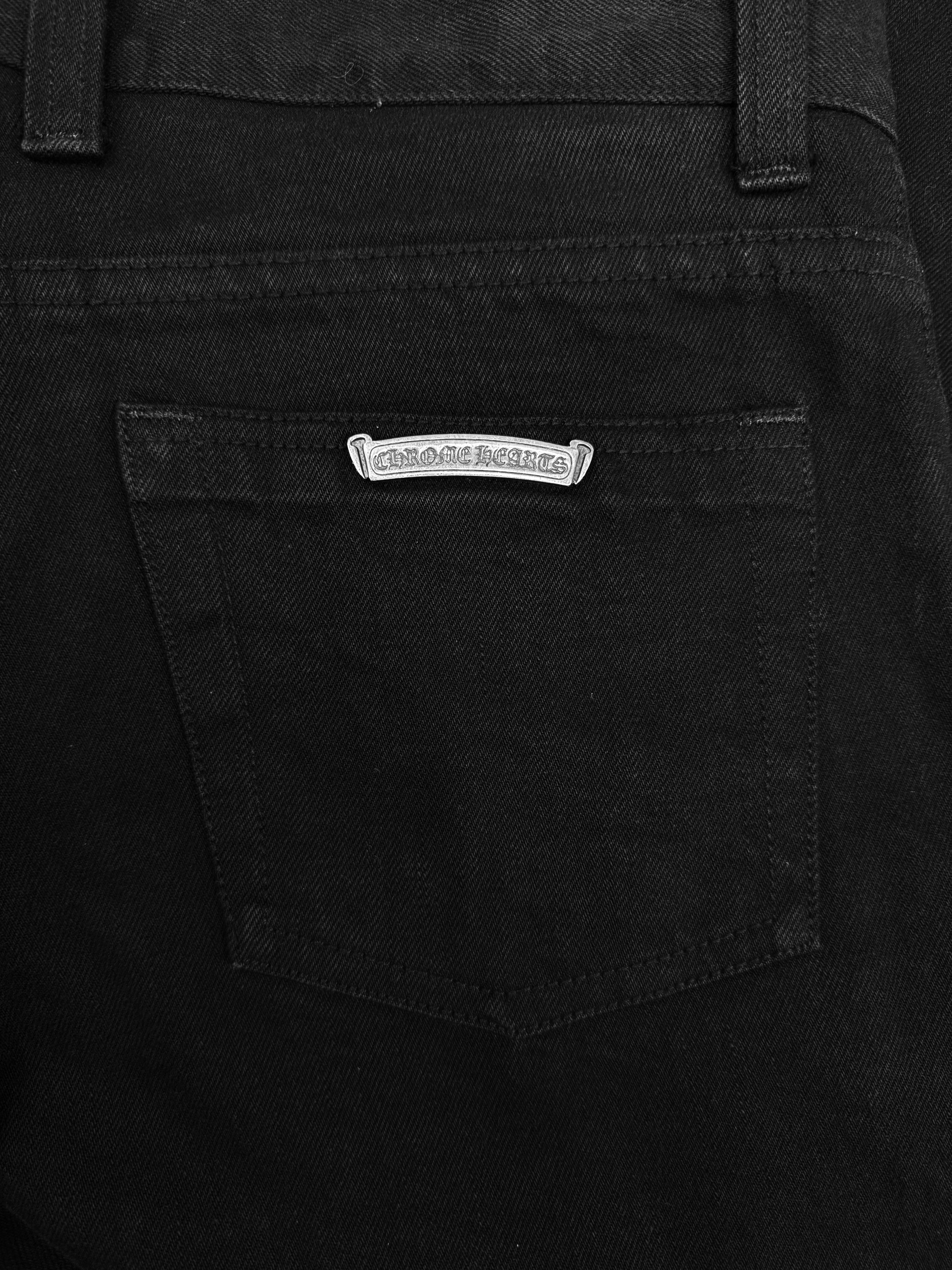 Chrome Hearts Flared .925 Silver Button Fly Black Scroll Denim
