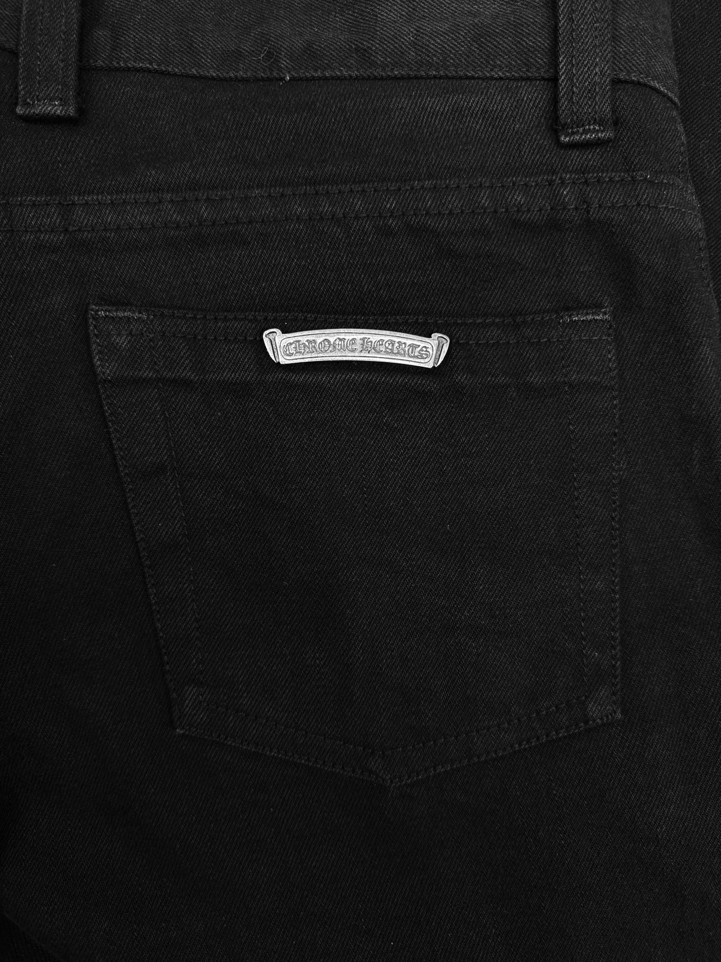 Chrome Hearts Flared .925 Silver Button Fly Black Scroll Denim