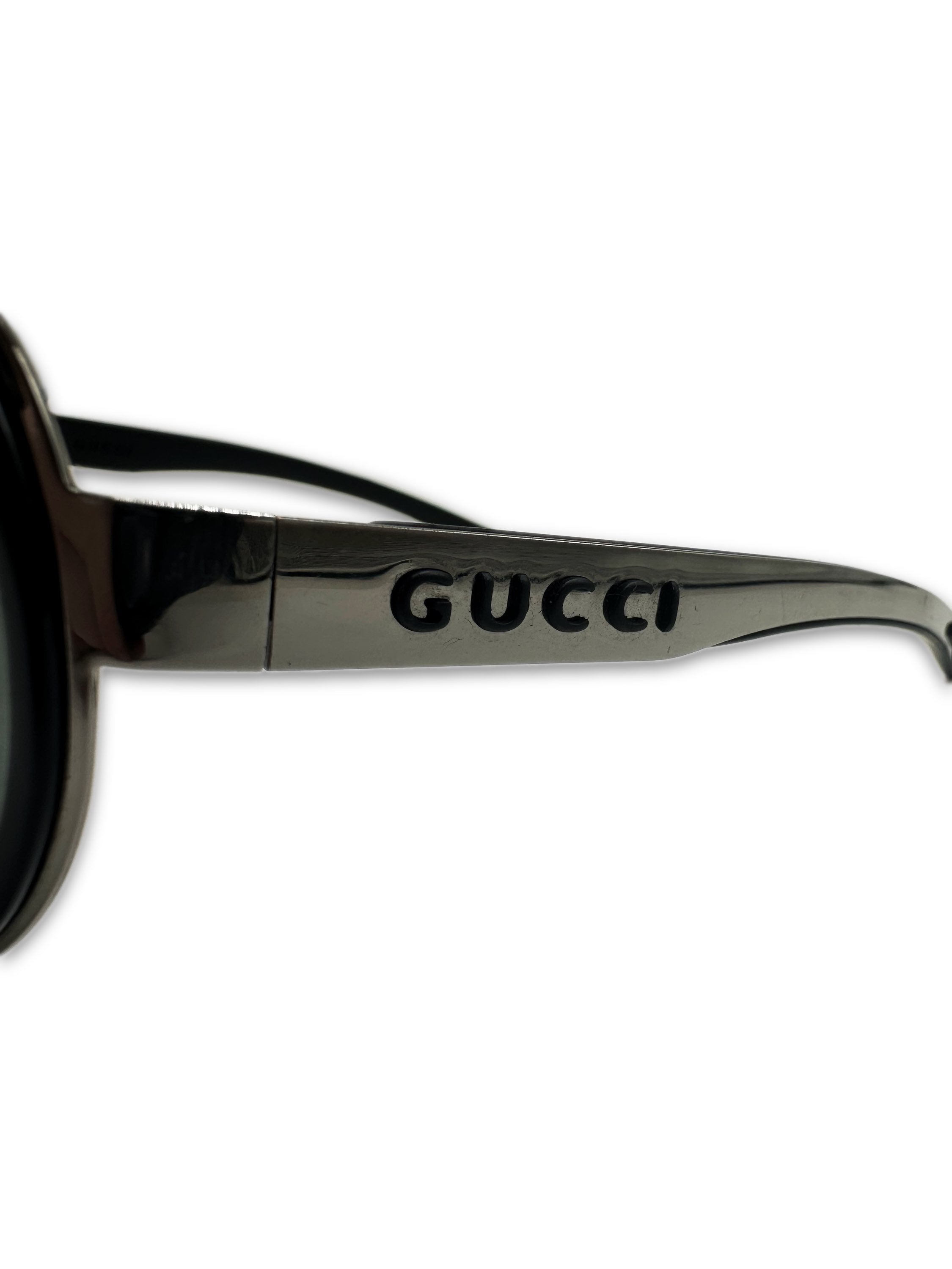 00s Gucci Aviator Frame Green Tint Metal Logo Sunglasses