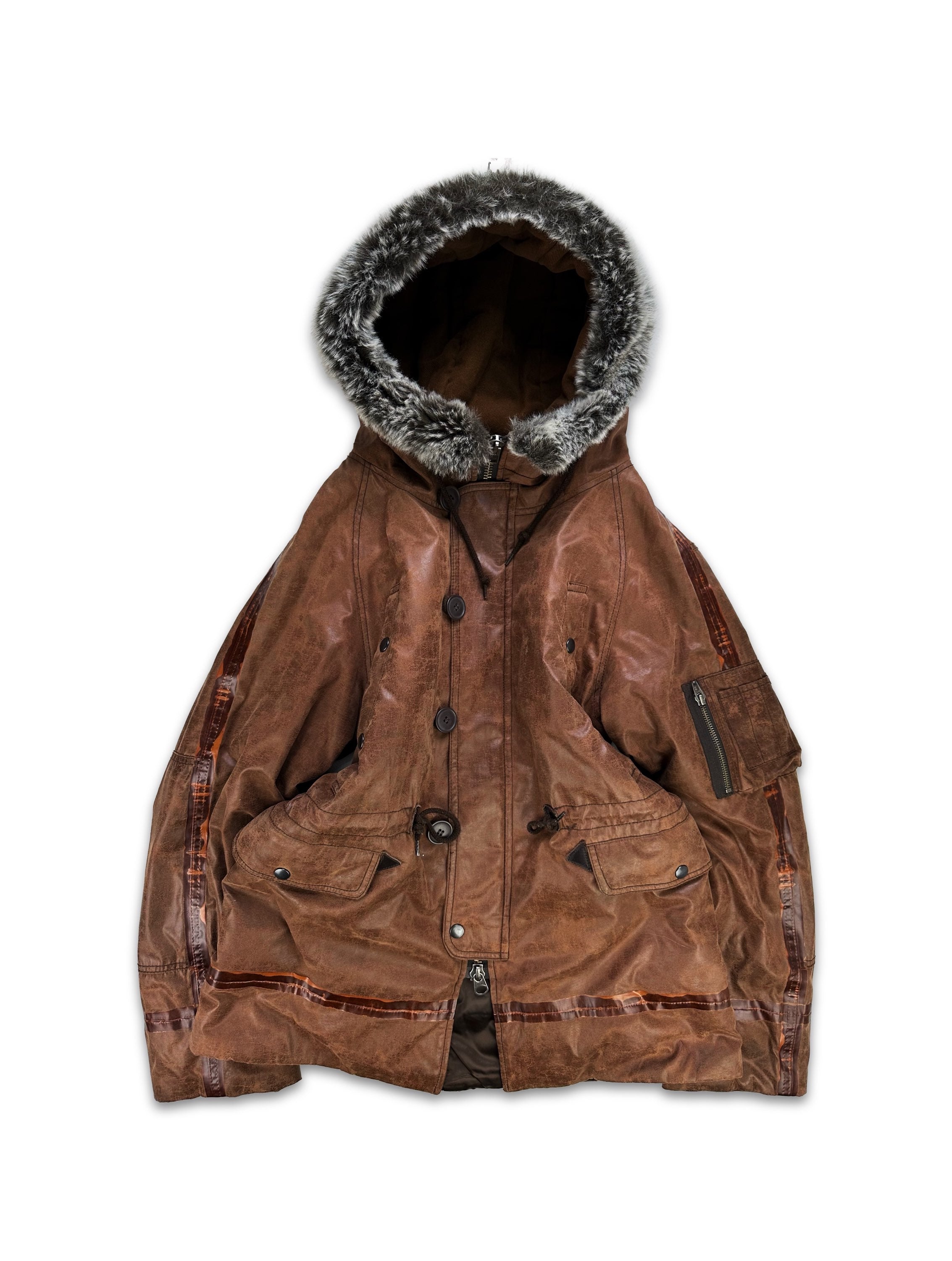 00s Final Home Fur Hood MA-1 Cargo Trench Coat