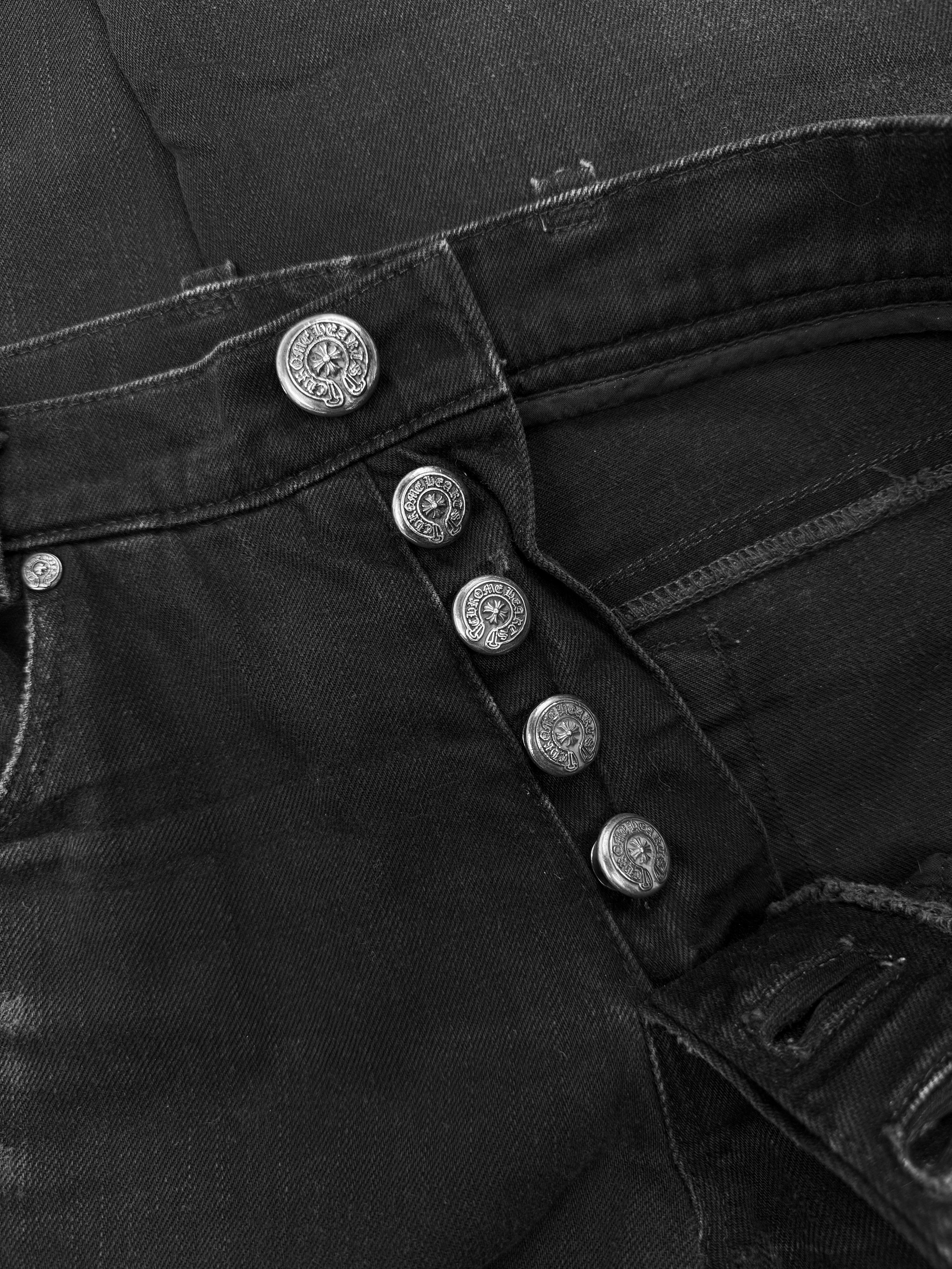 Chrome Hearts Washed Fleur Knee .925 Silver Faded Boot Cut Denim