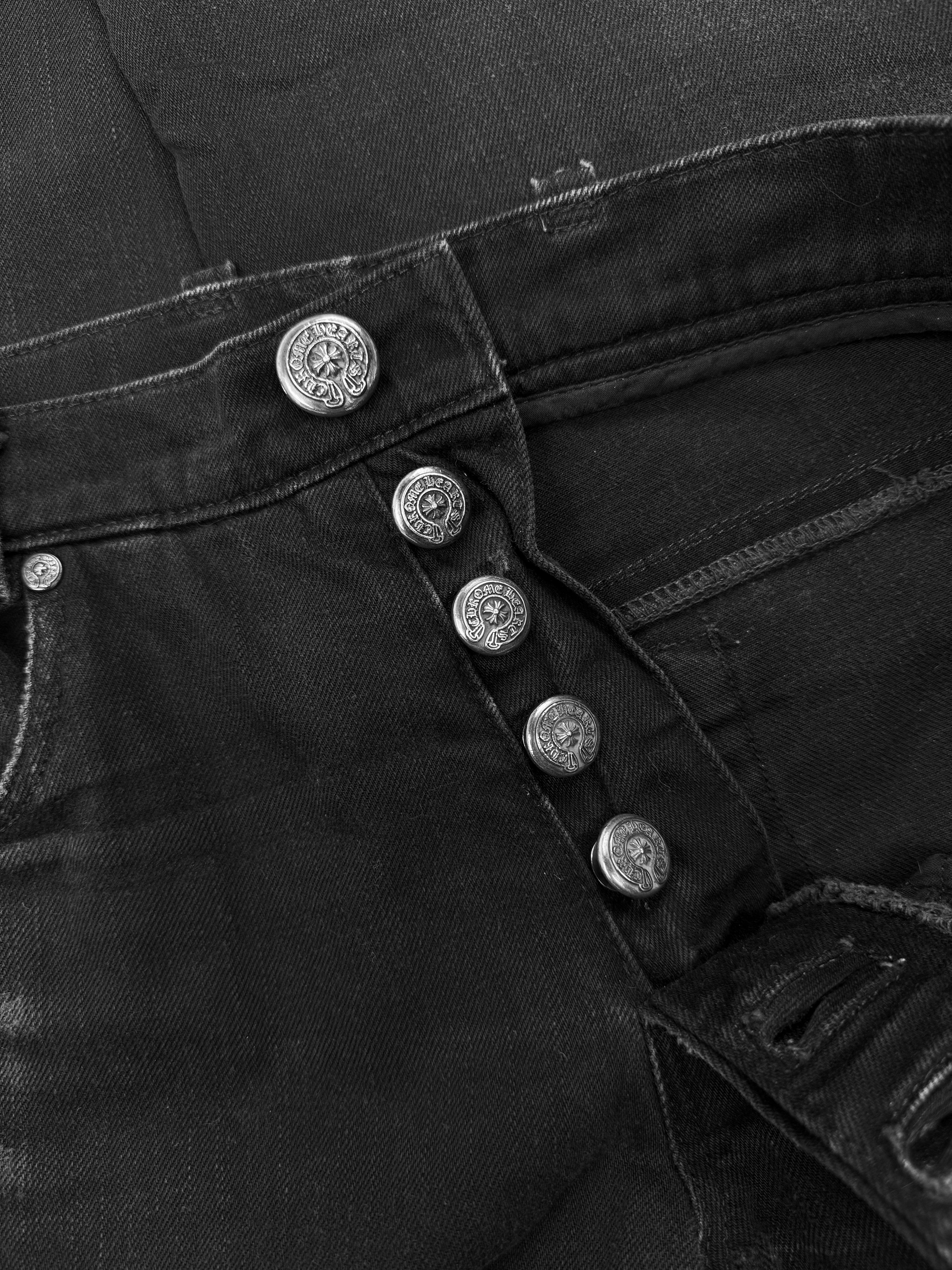 Chrome Hearts Washed Fleur Knee .925 Silver Faded Boot Cut Denim