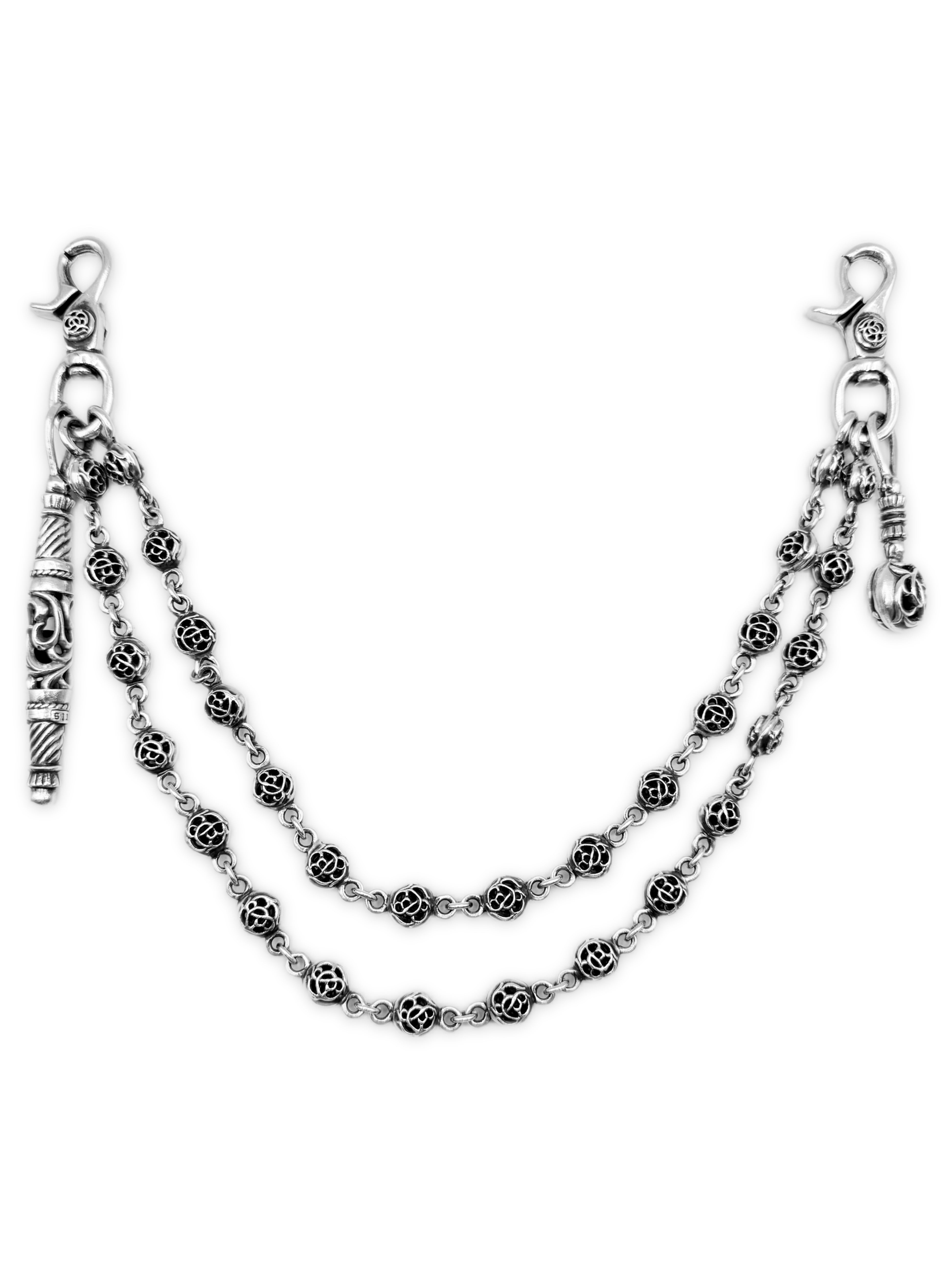 Chrome Hearts Double Floral Scroll Pendant Lobster Clasp Wallet Chain