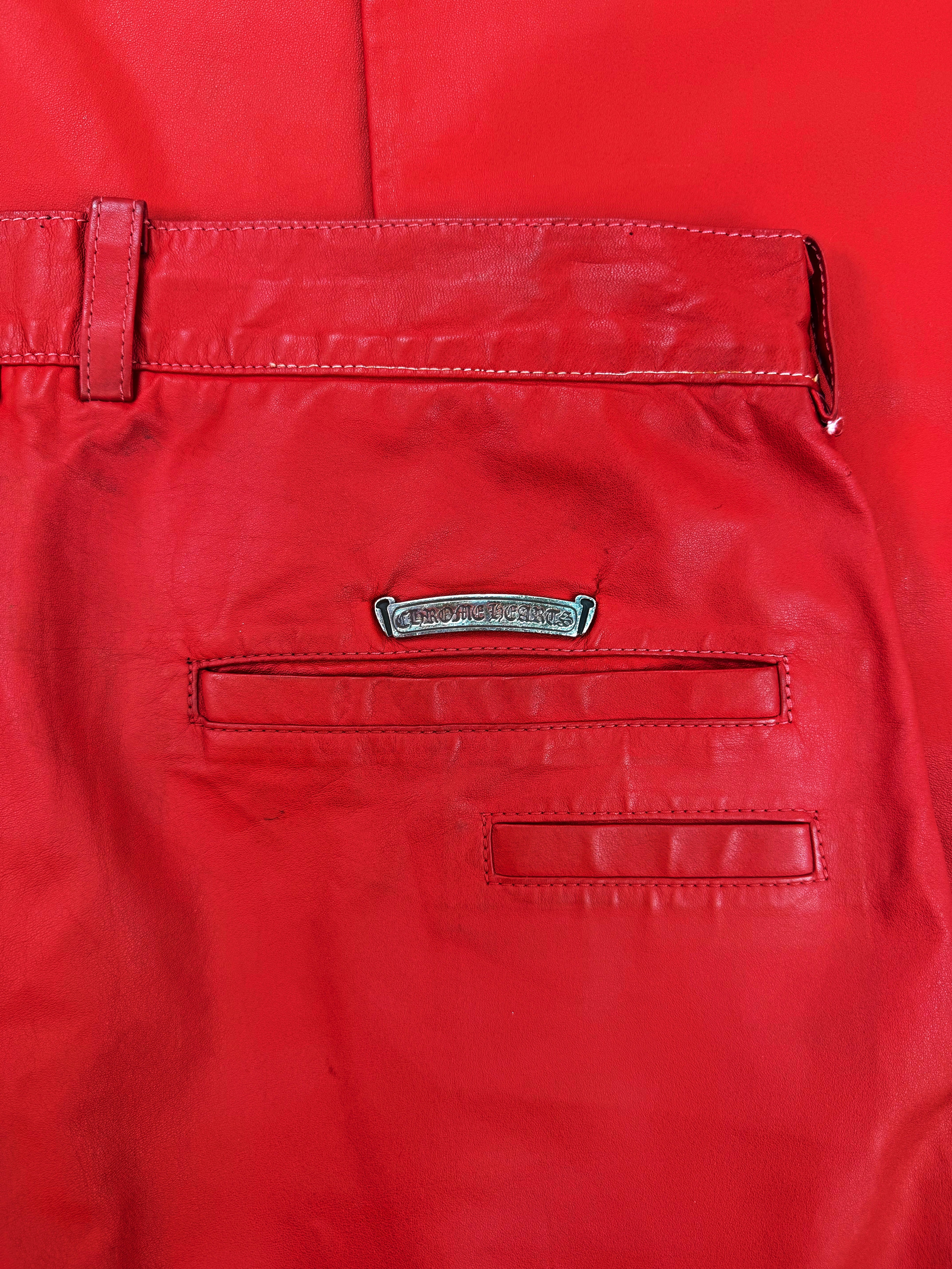 Chrome Hearts Flared Red Leather .925 Silver Button Fly Pants