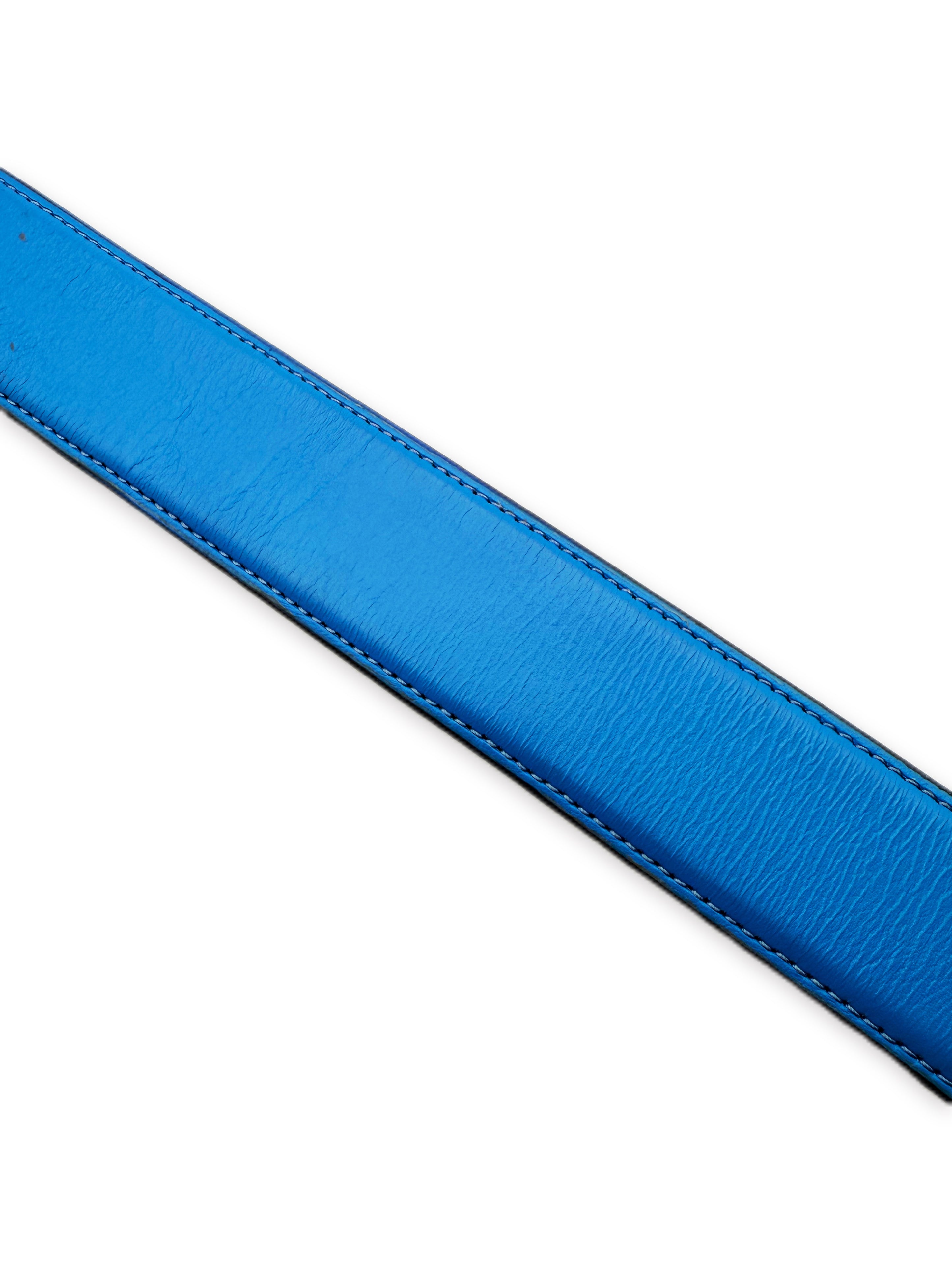 Chrome Hearts Sky Blue Leather Rhodium Belt Strap