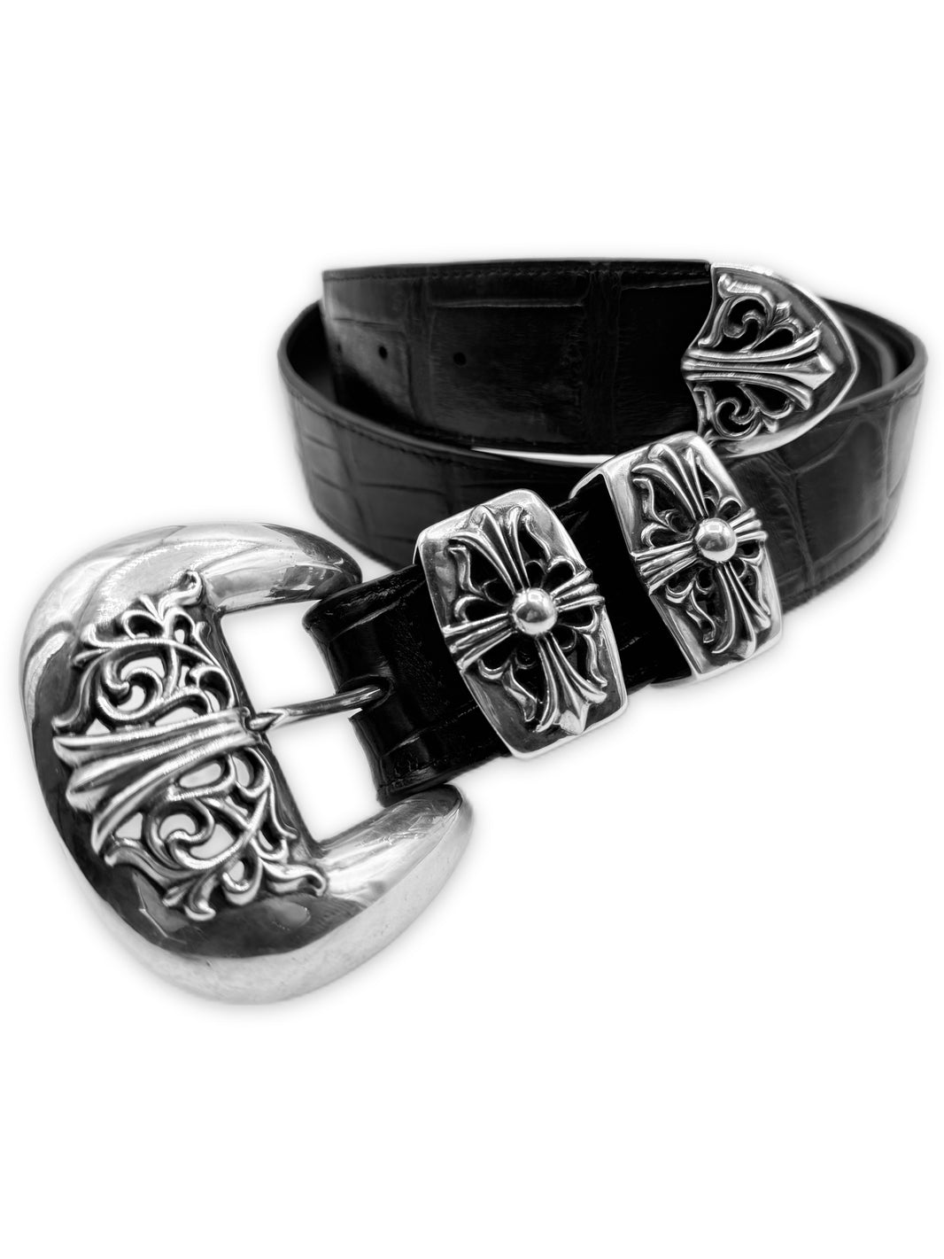 Chrome Hearts Alligator Leather 4 Piece .925 Silver Black Western Belt