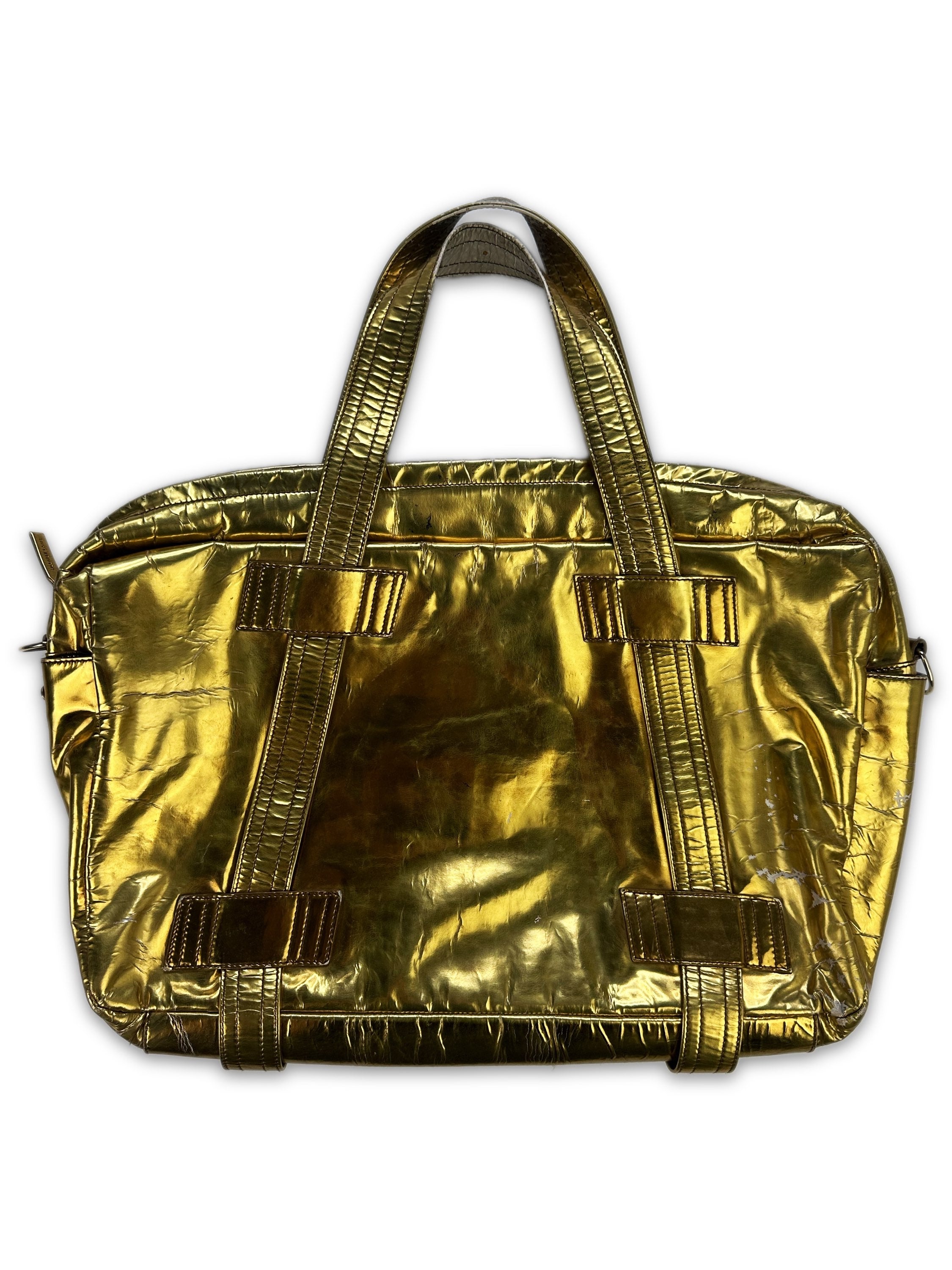 90s Helmut Lang Gold Leather Nameplate Duffle Bag