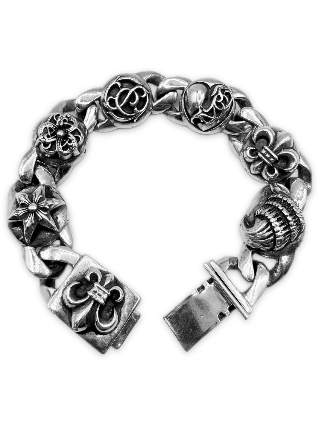 Chrome Hearts Elemental Link Box ID .925 Silver Bracelet