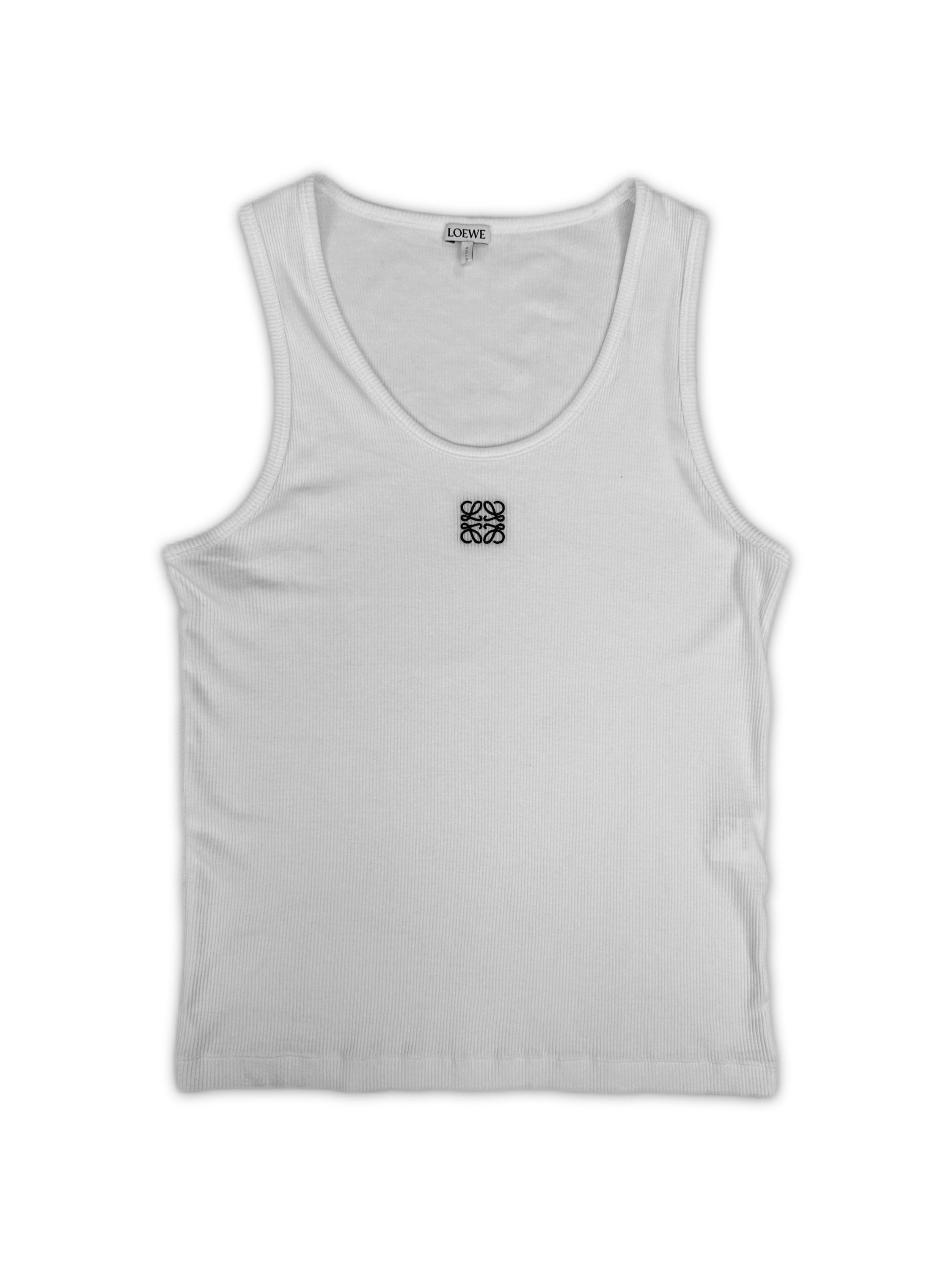 SS23 Loewe Anagram White Ribbed Embroidered Chest Logo Tank-top