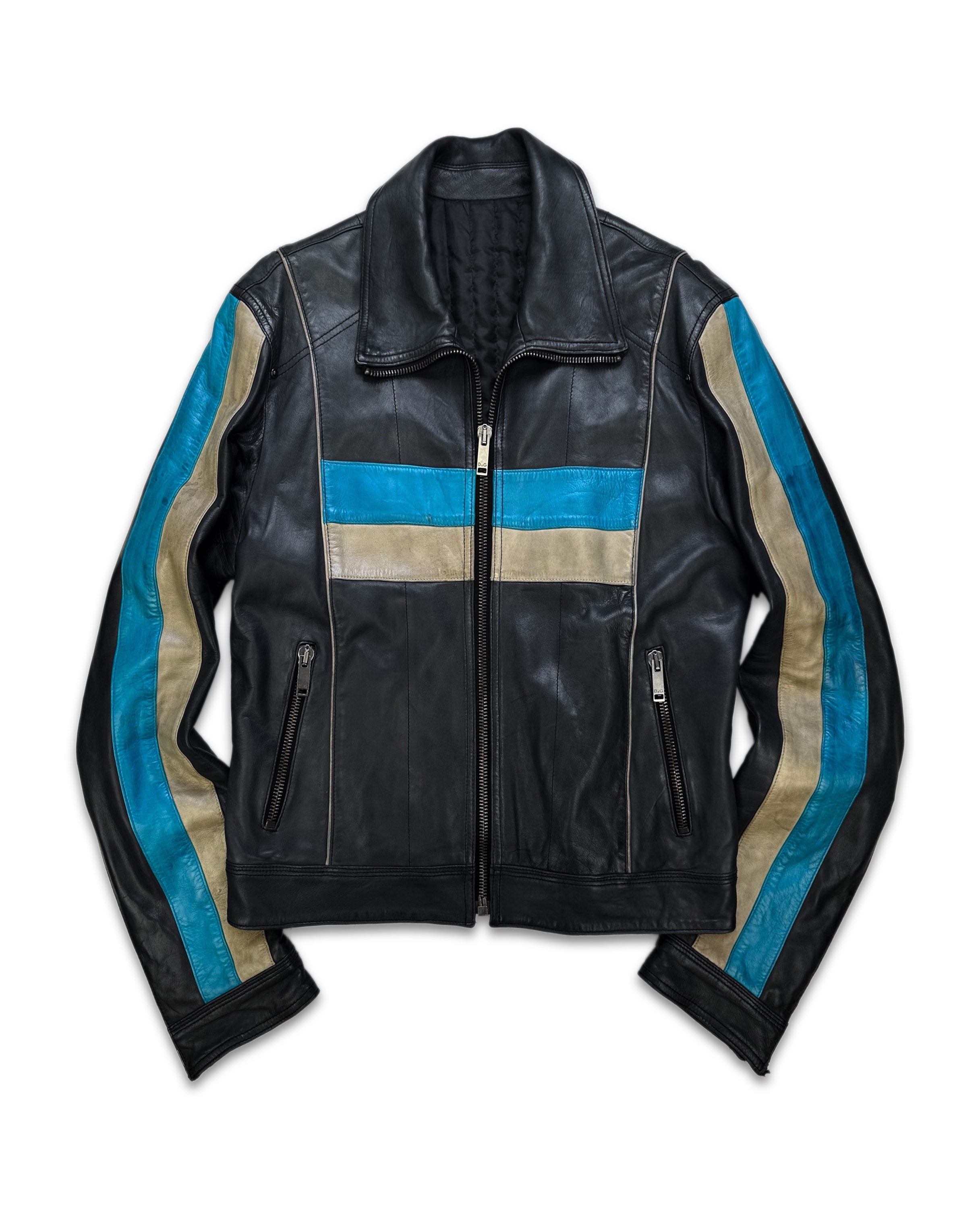 SS01 Dolce &amp; Gabbana ‘Striped’ Calfskin Leather Racing Jacket