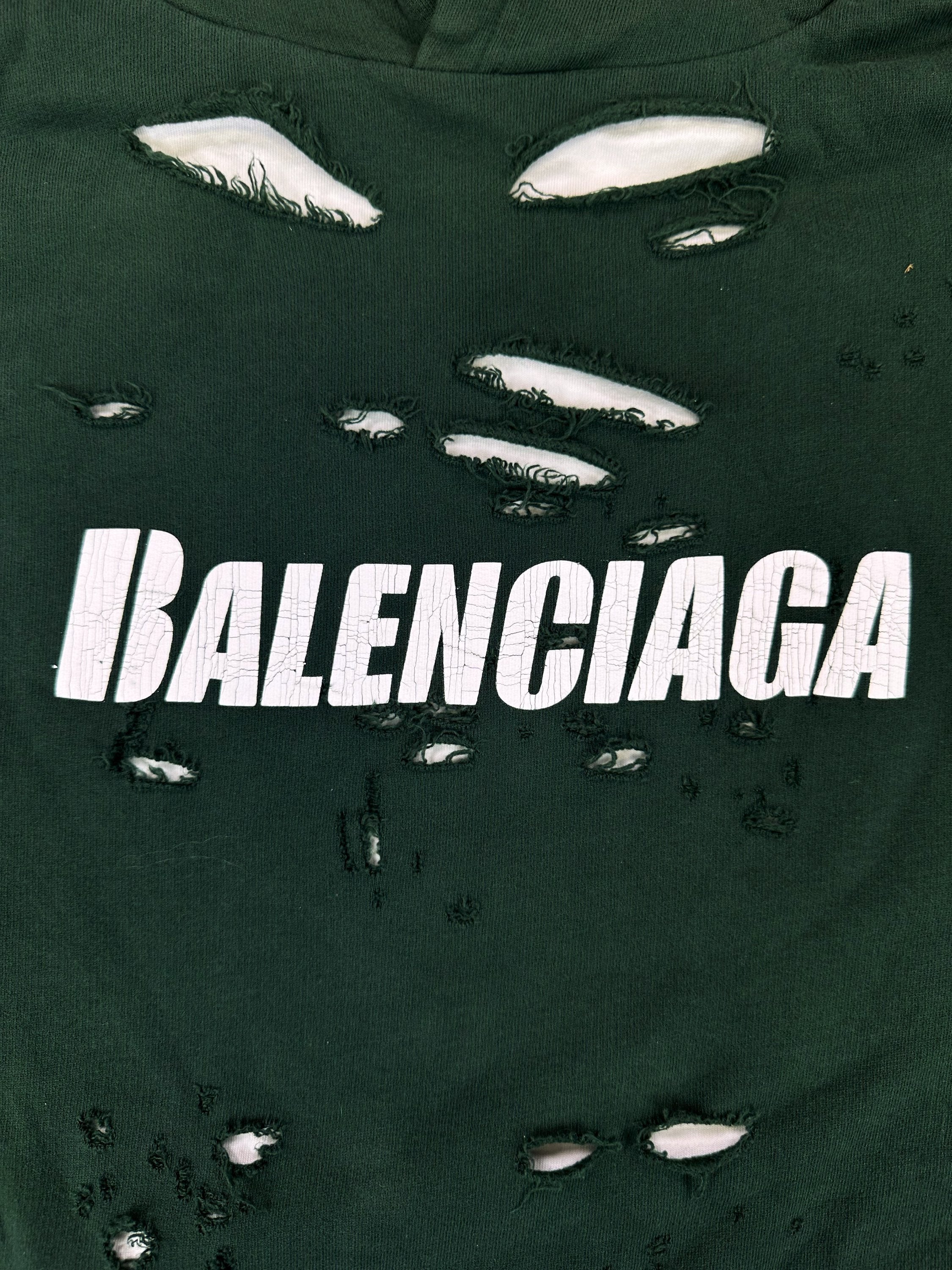 Balenciaga Forest Green Distressed Double Layered Hoodie