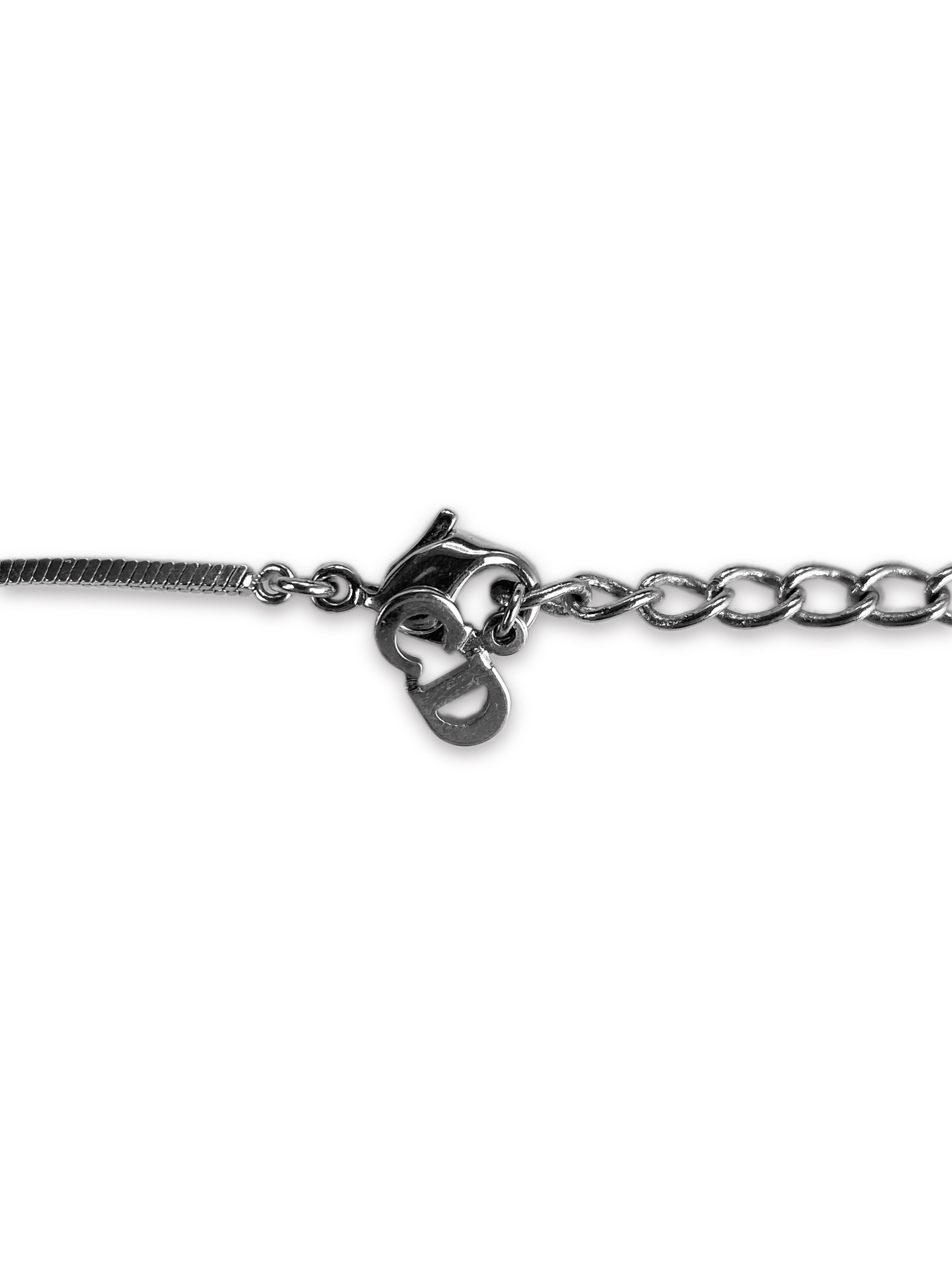 00s Dior Blue Trotter Monogram Silver Necklace