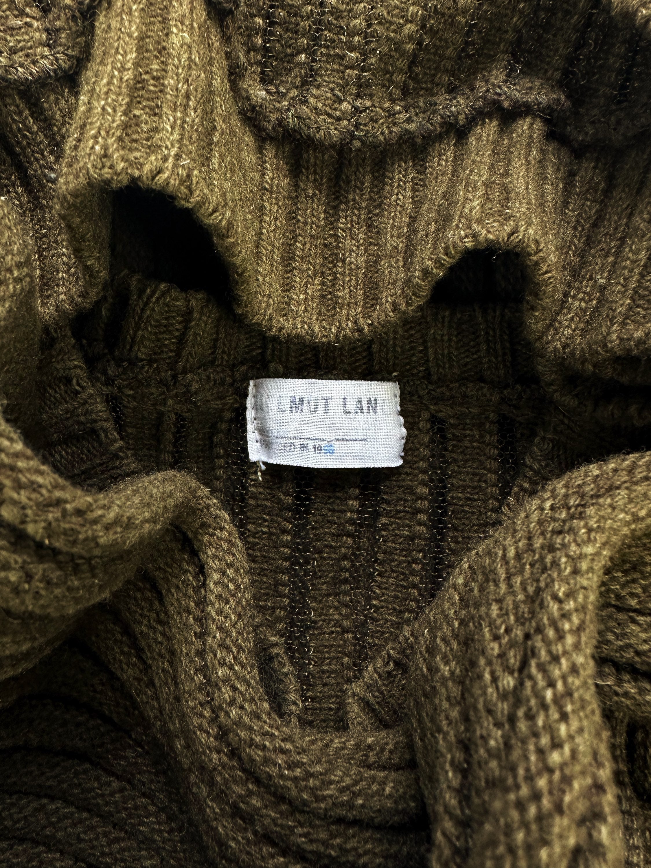 AW98 Helmut Lang Mesh Ribbed Olive Green Knit Sweater