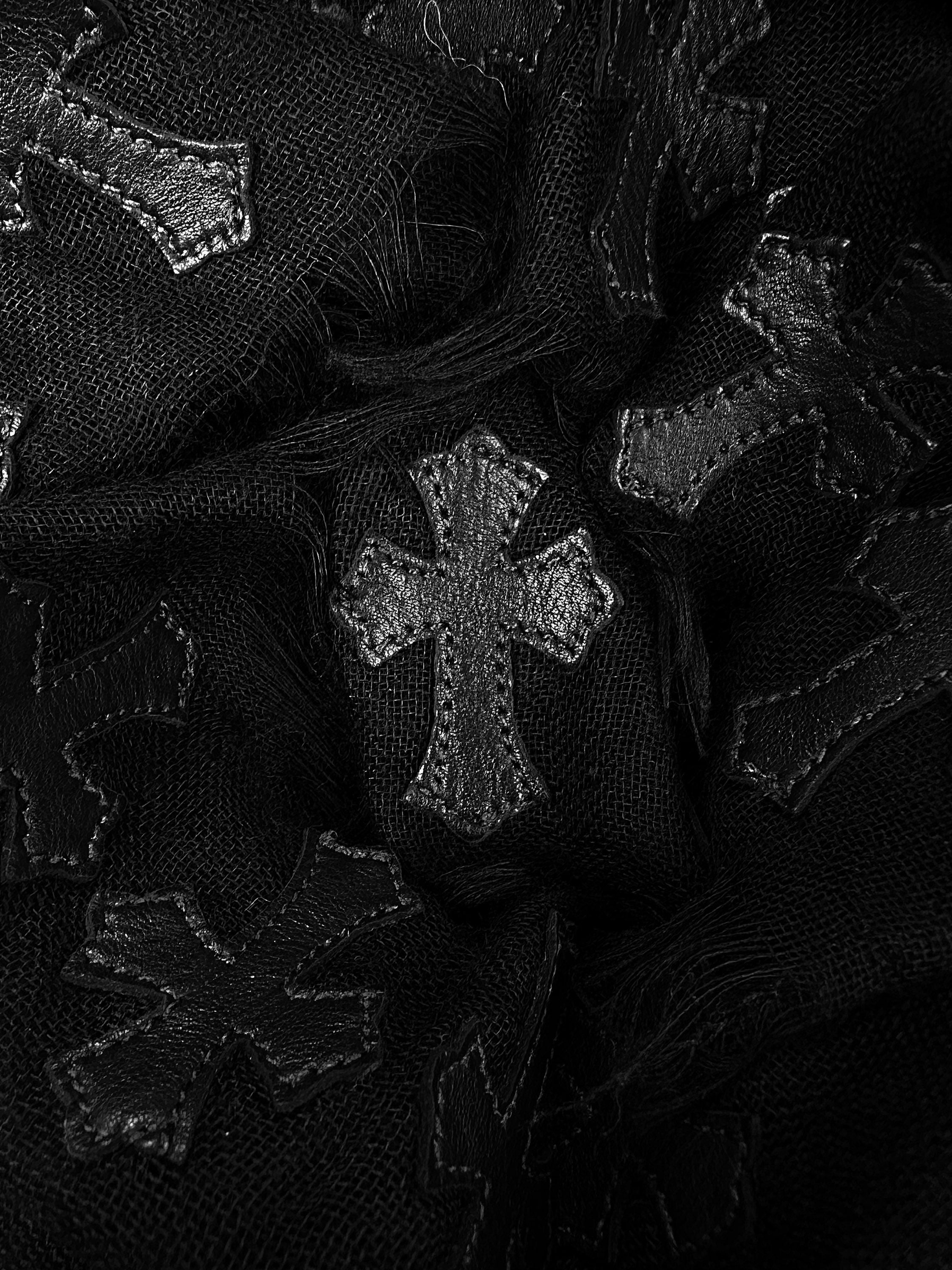 Chrome Hearts ‘44 Cross’ Patched Leather Black Scarf
